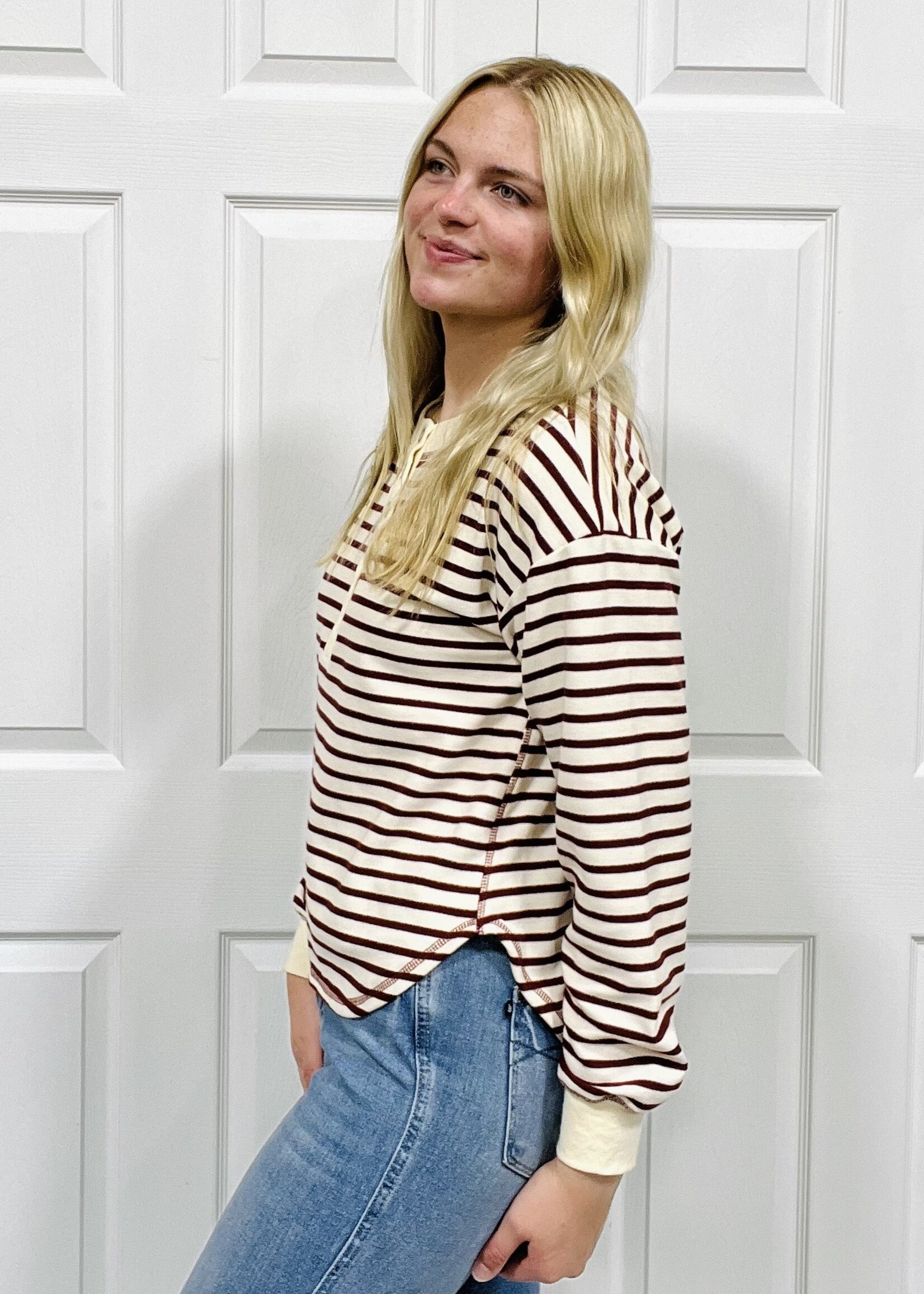 Blu Pepper Striped Snap Henley