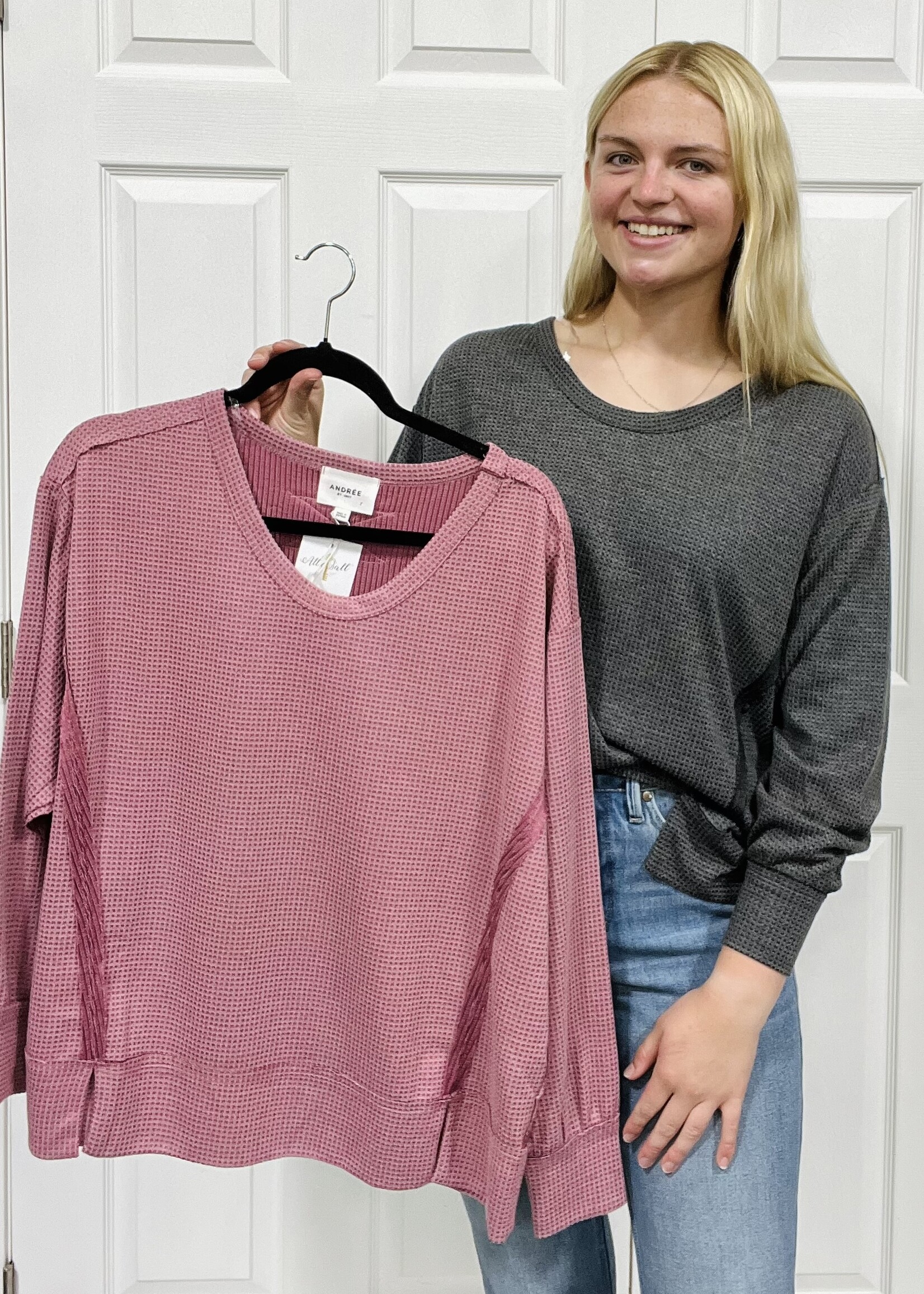 Andre by Unit Rose Comfy Two Tone Thermal Pullover