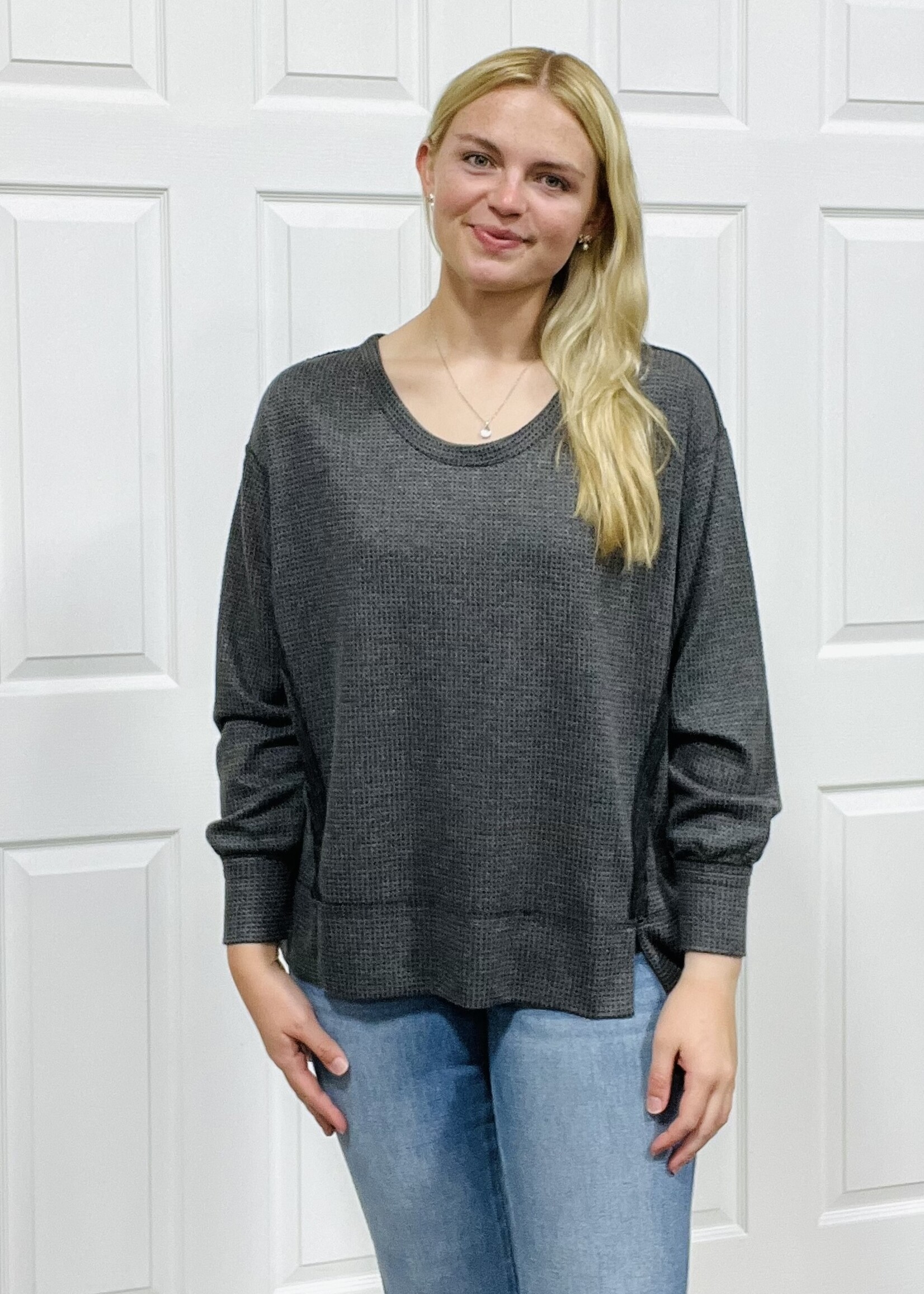 Andre by Unit Black Comfy Two Tone Thermal Pullover