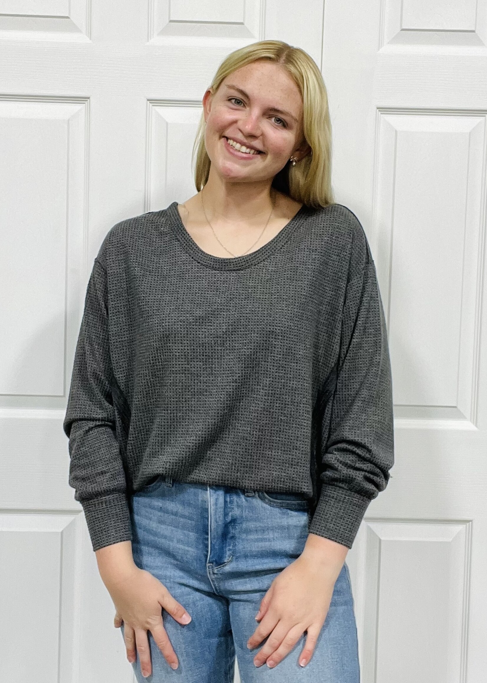 Andre by Unit Black Comfy Two Tone Thermal Pullover