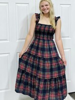 Blu Pepper Navy Plaid Smocked Maxi Dress