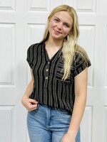 Blu Pepper Dotted Lines Woven Top