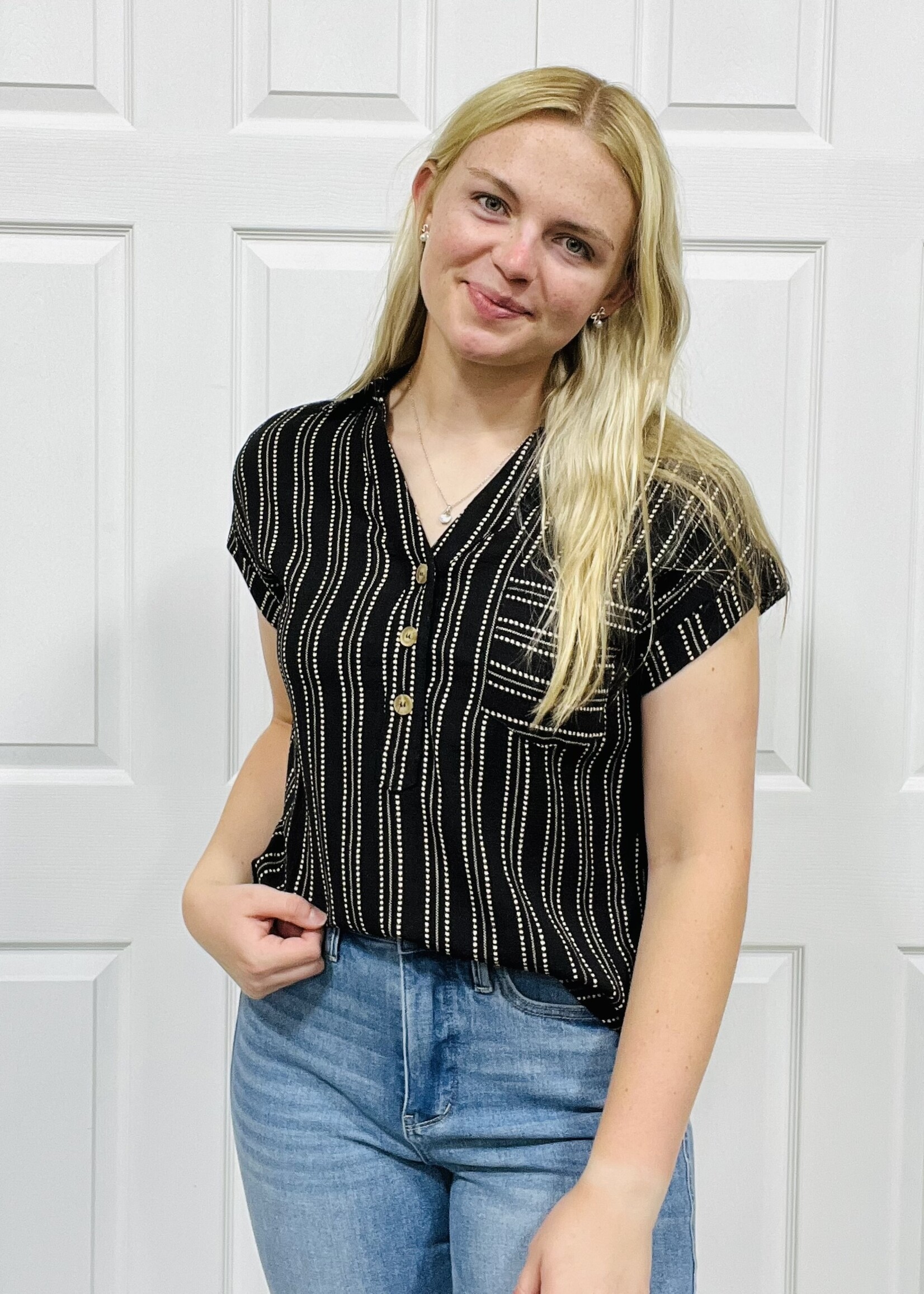 Blu Pepper Dotted Lines Woven Top