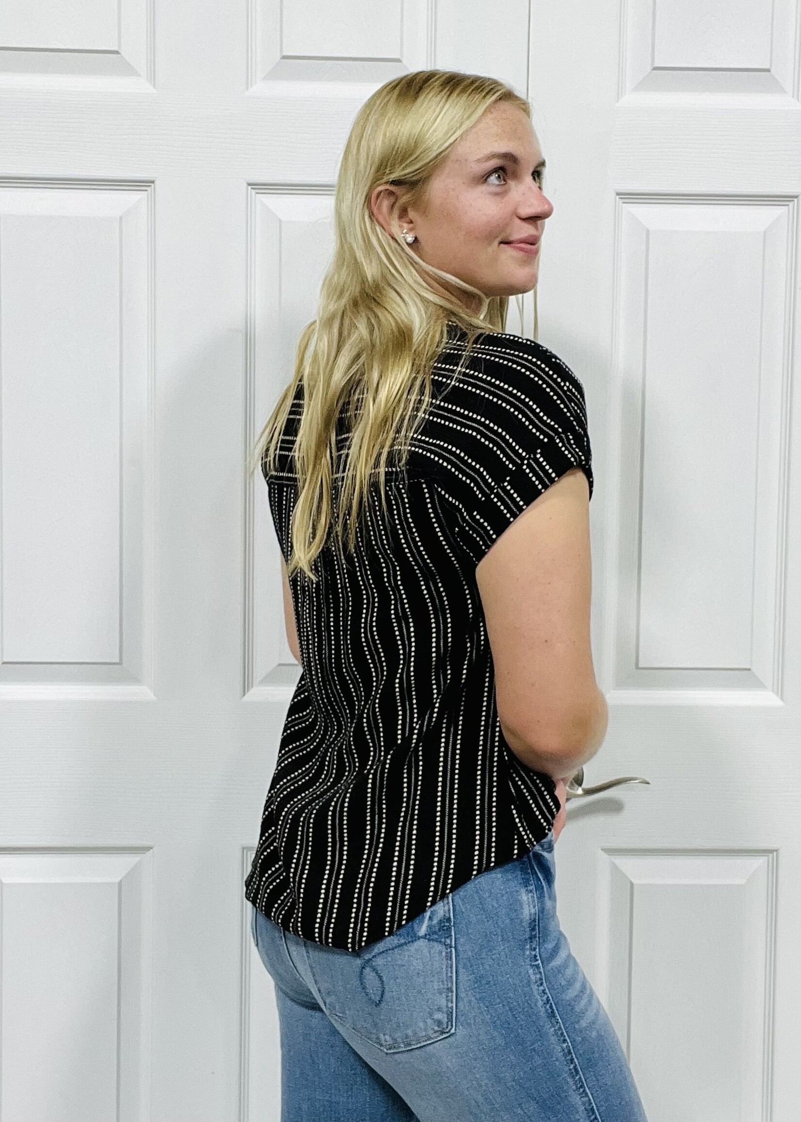 Blu Pepper Dotted Lines Woven Top