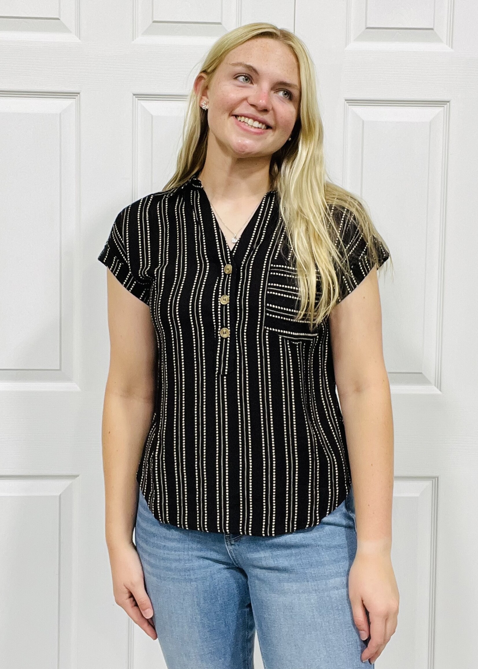 Blu Pepper Dotted Lines Woven Top