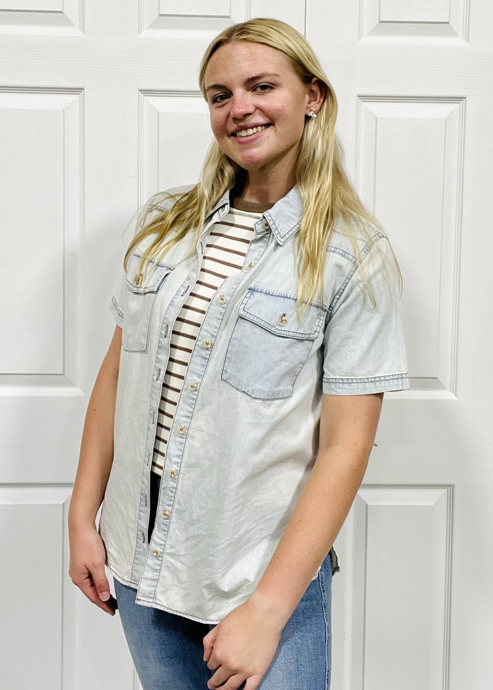 Blu Pepper Light Blue Denim Button Up Top