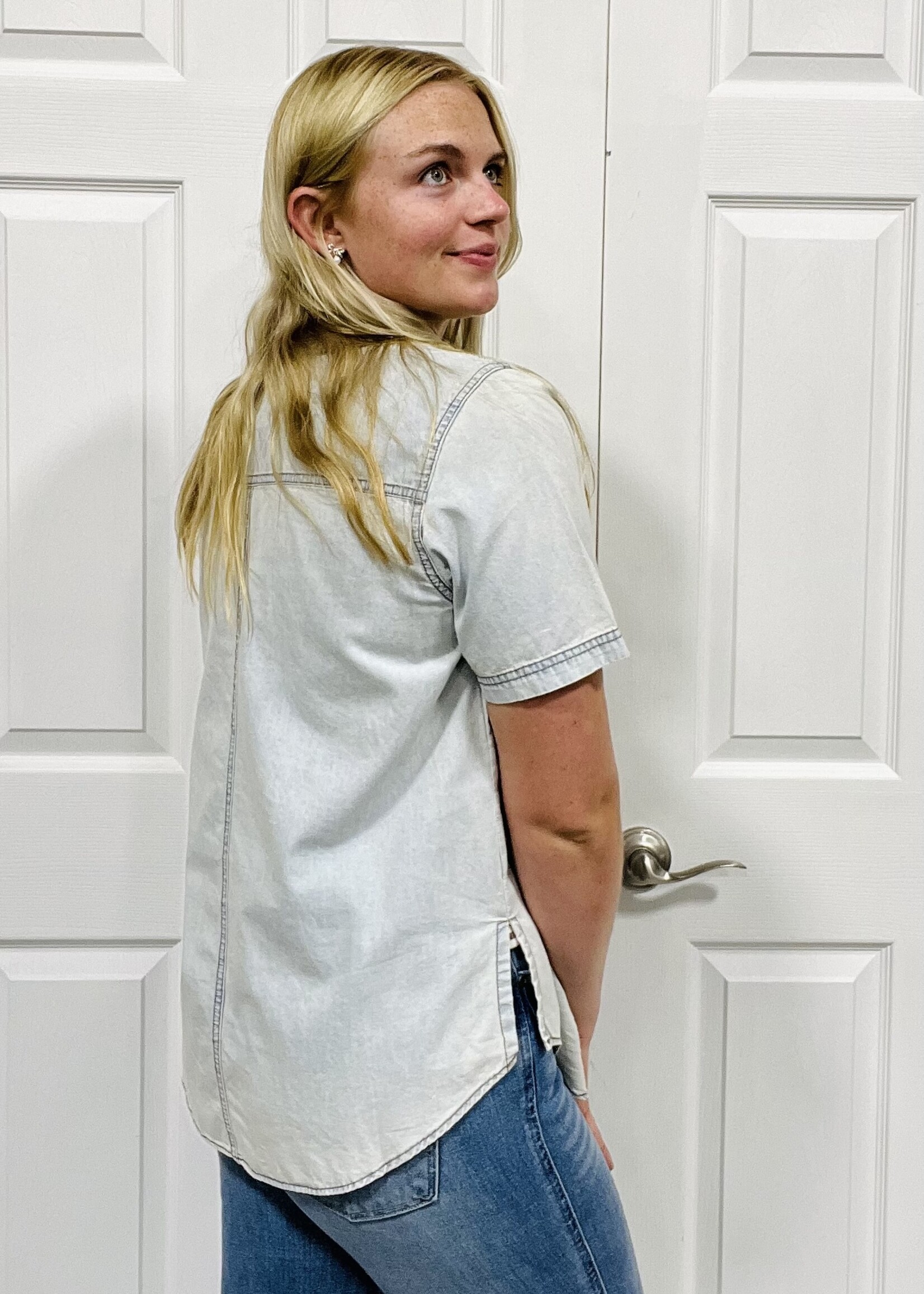 Blu Pepper Light Blue Denim Button Up Top