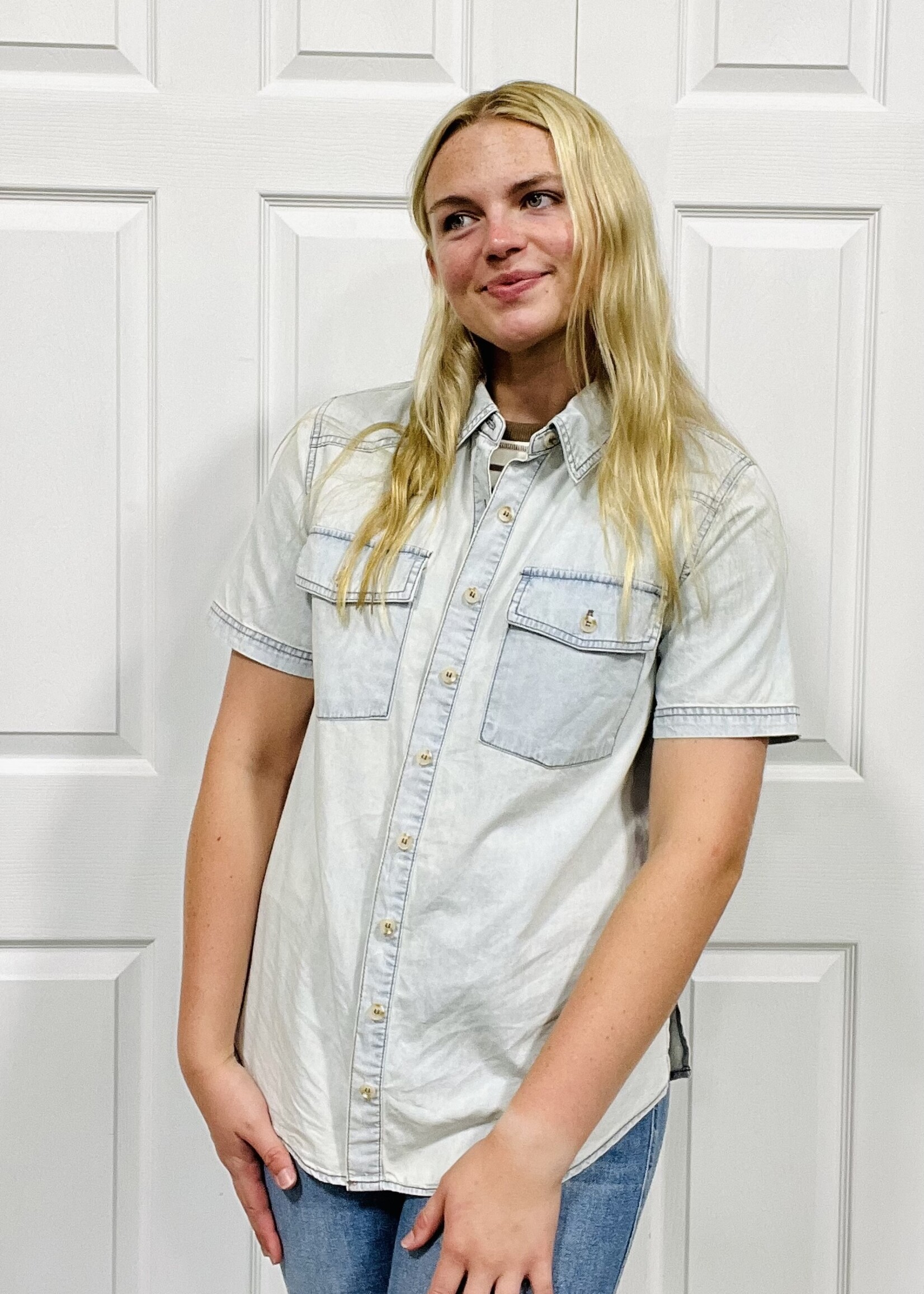 Blu Pepper Light Blue Denim Button Up Top