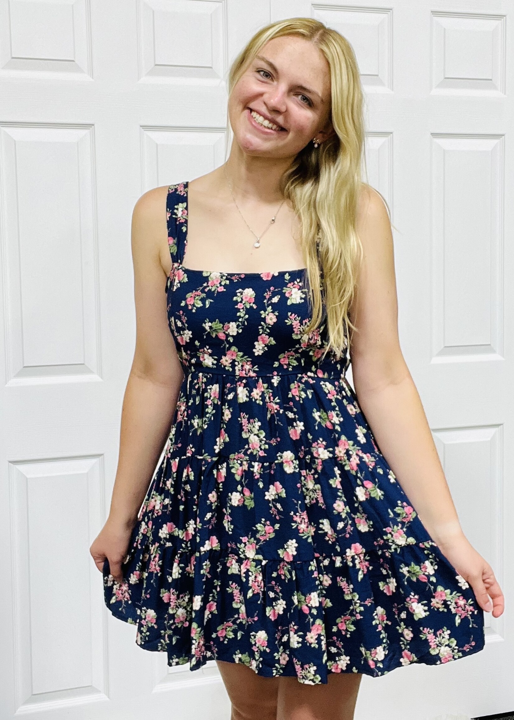 Blu Pepper Navy Floral Tiered Dress