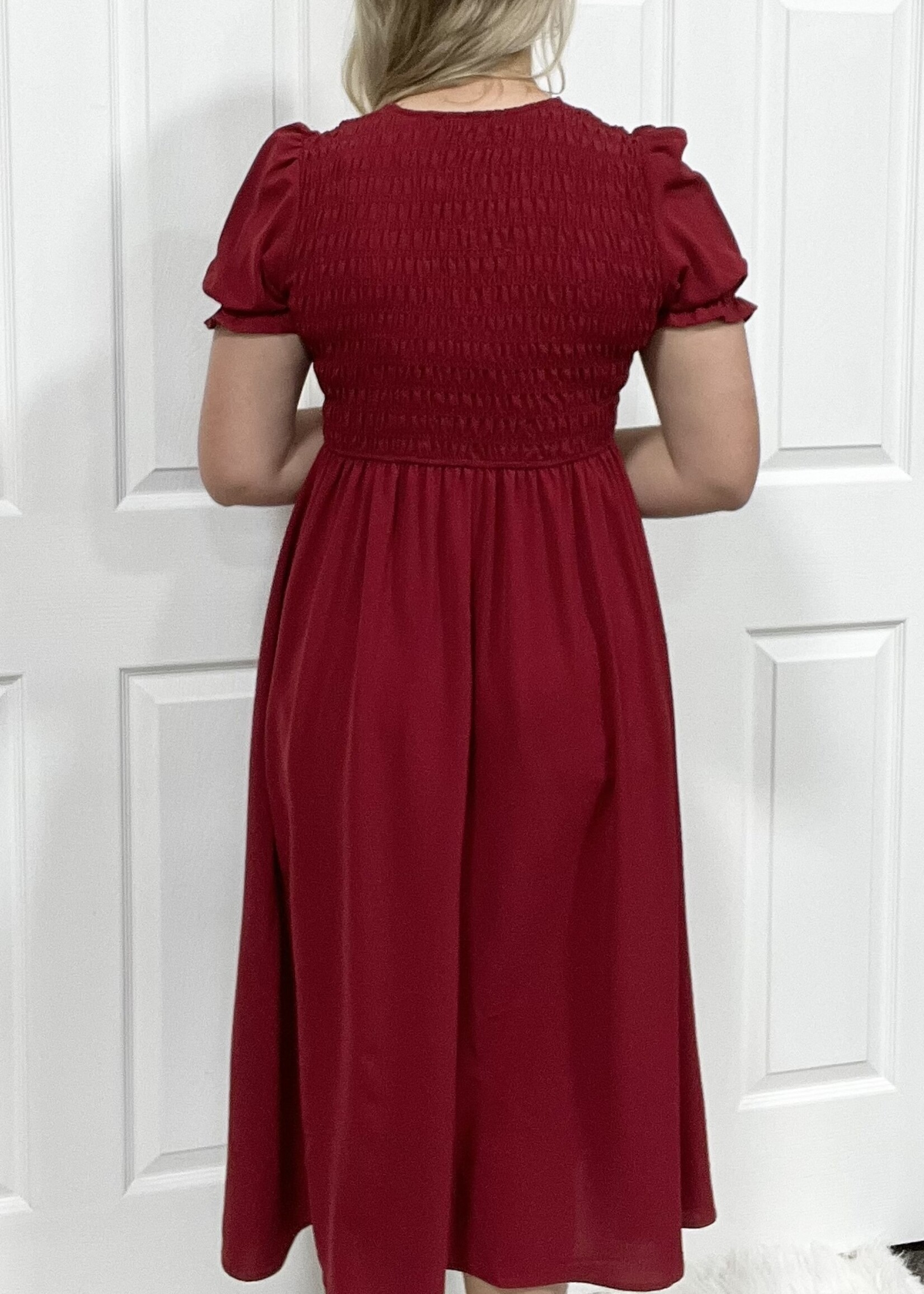 Blu Pepper The Victoria Smocked Tie Front Midi Dress