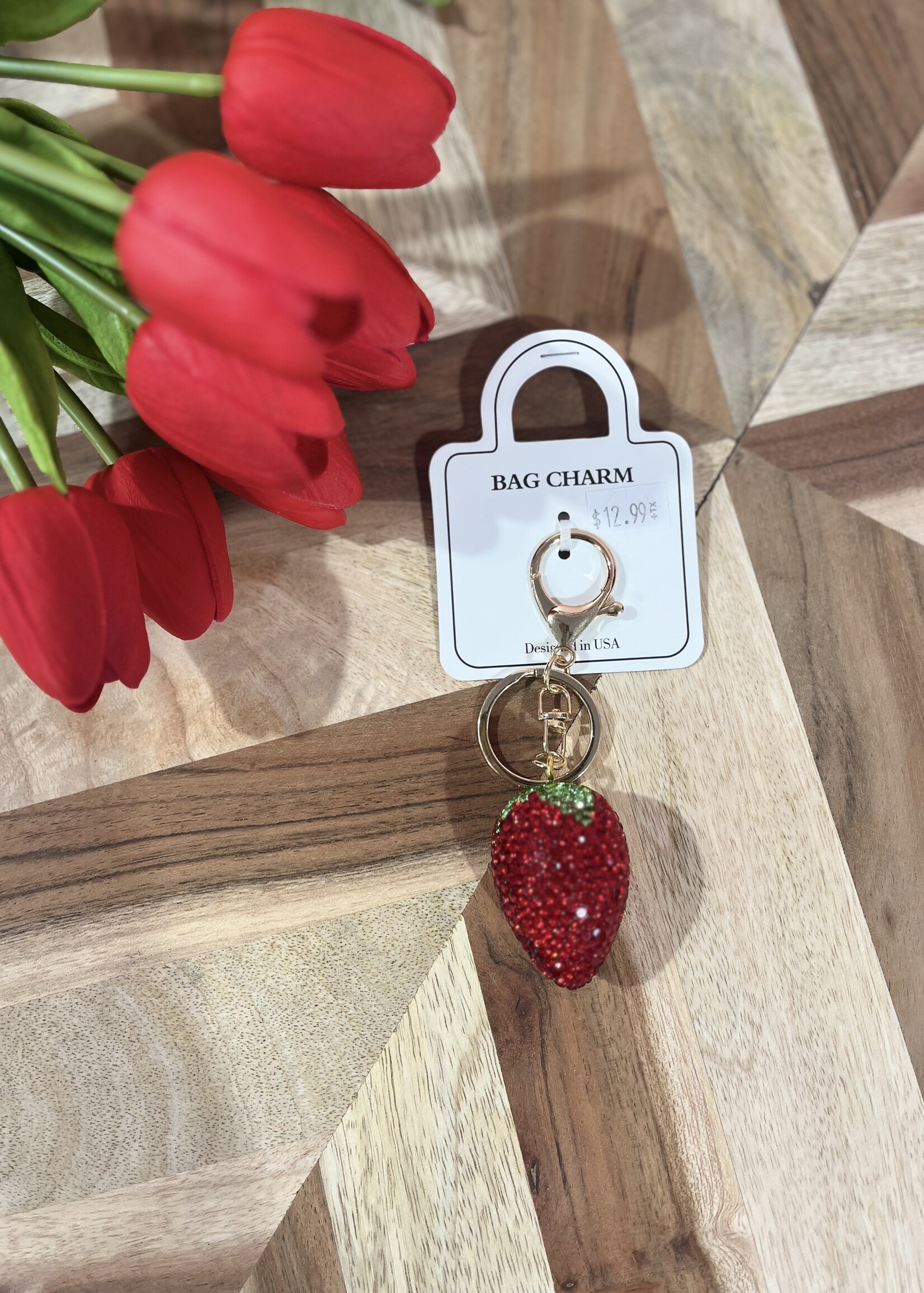 Sparkly Strawberry Bag Charm