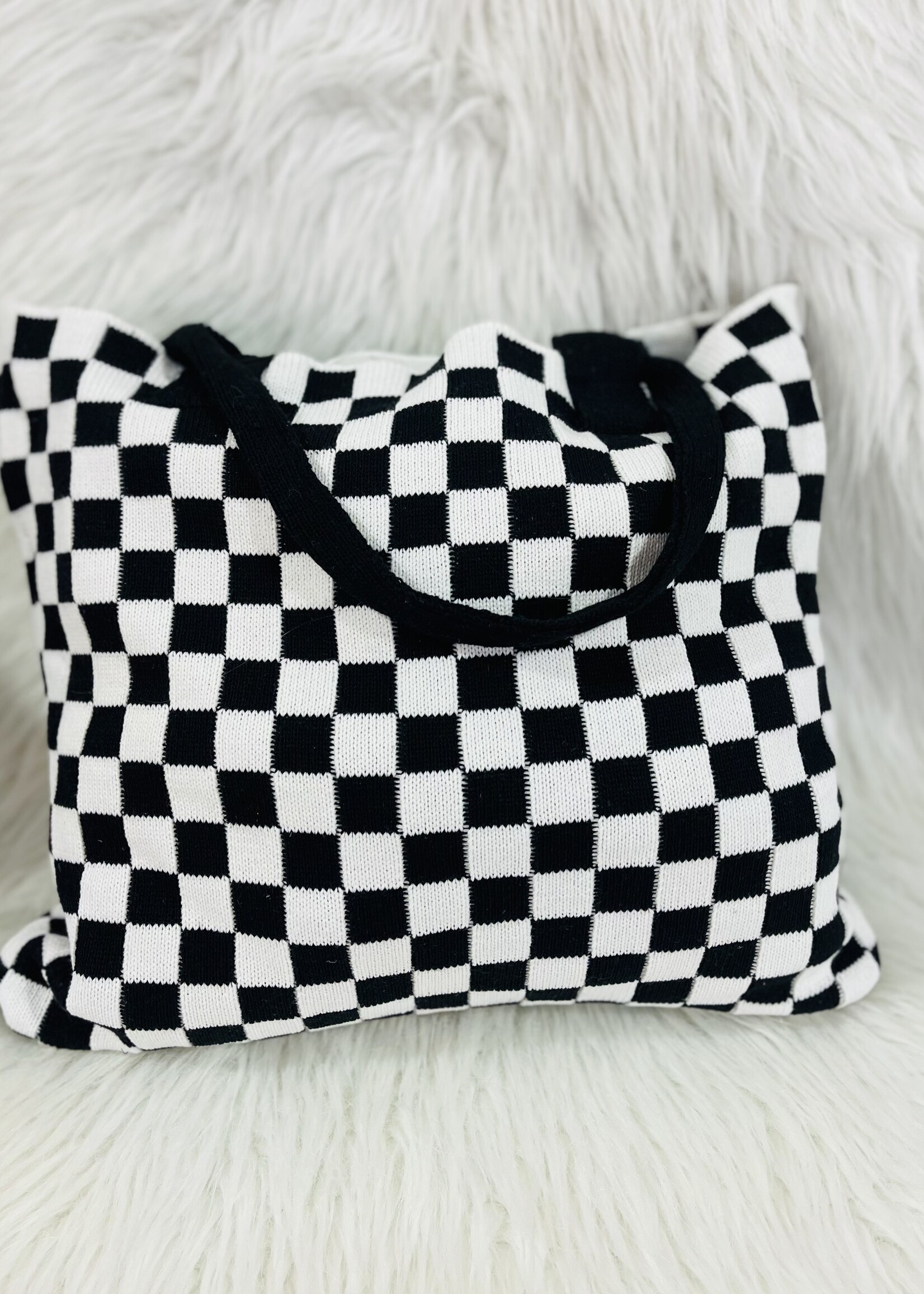 Attic Salt Boutique Black/White Checked Crochet Commuter Bag