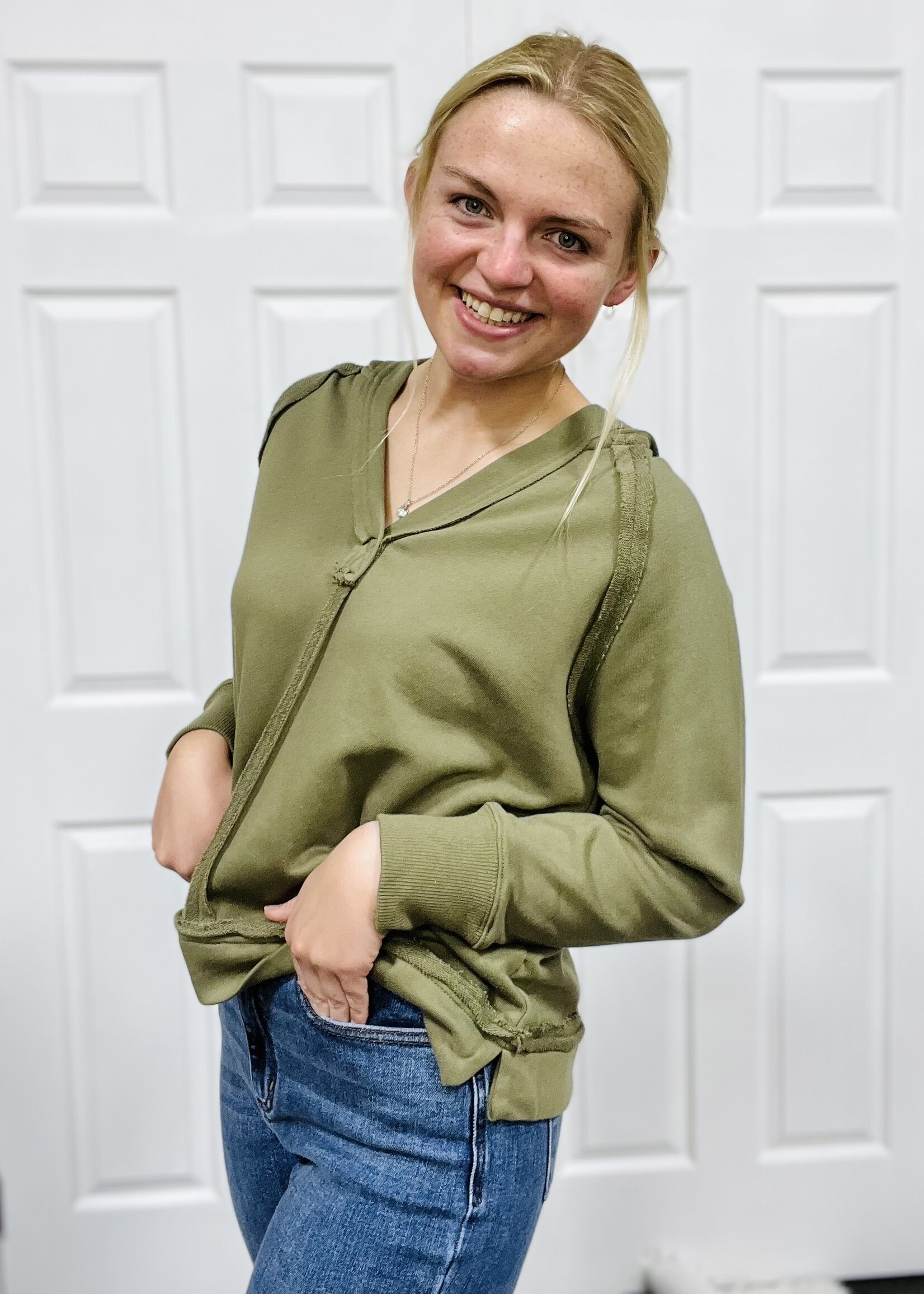 Blu Pepper Olive Hooded V-Neck Top