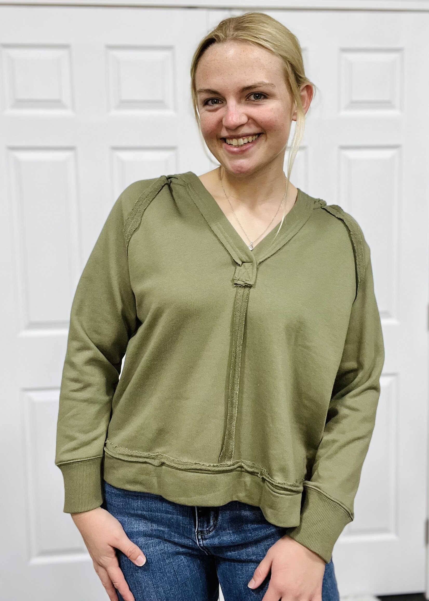 Blu Pepper Olive Hooded V-Neck Top