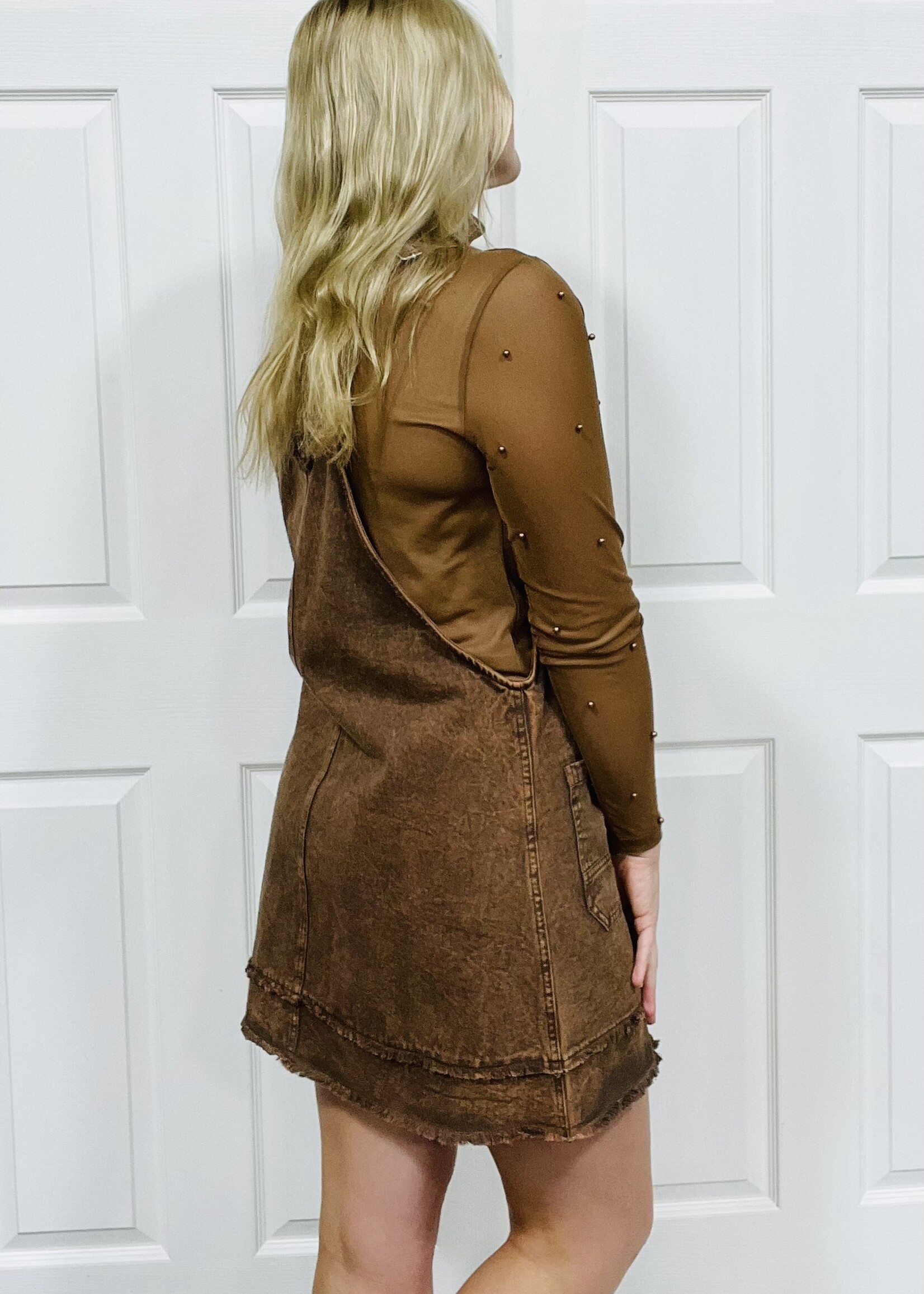 Very J Mineral Washed Mocha Overall Dress