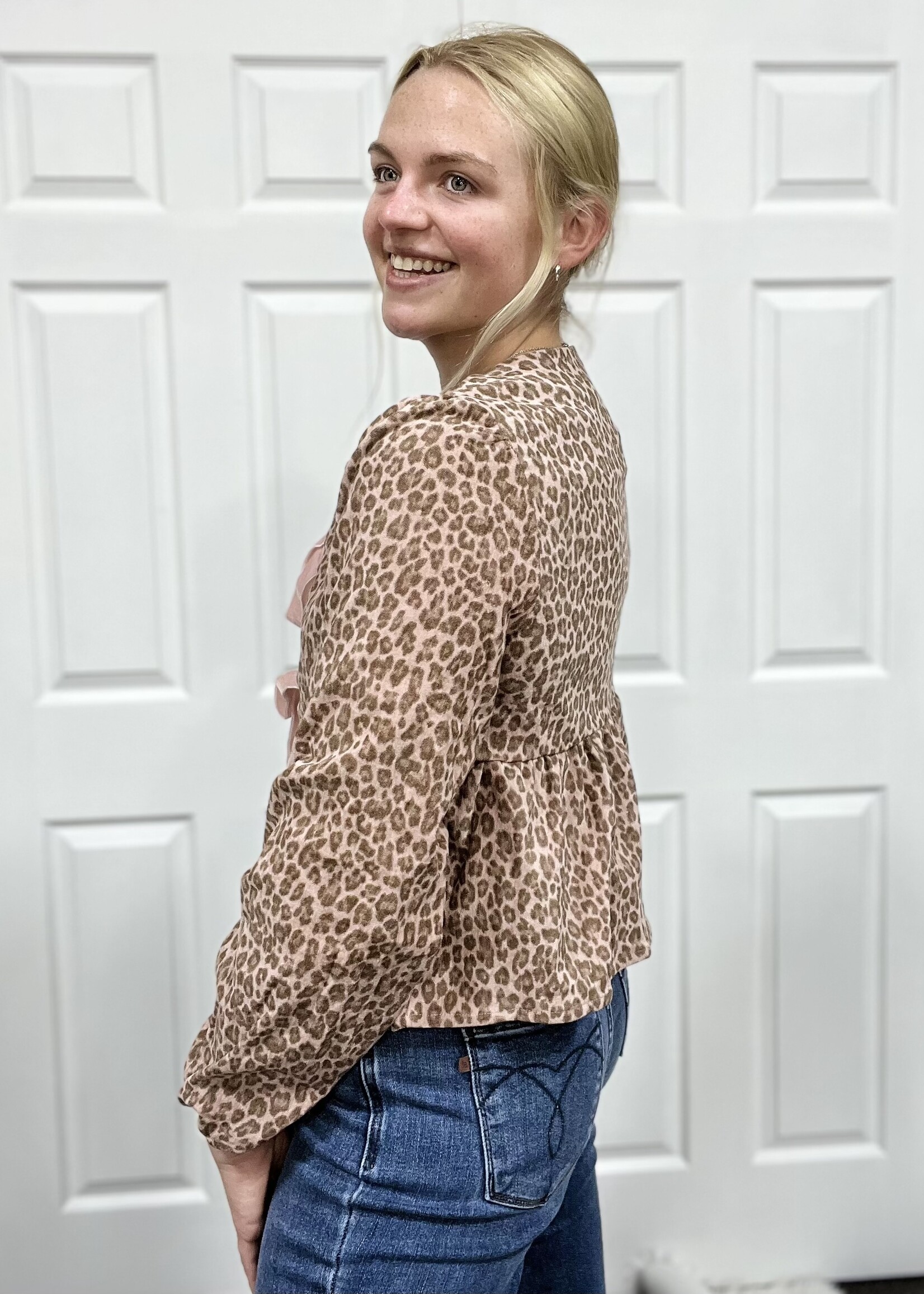 Very J Mauve Leopard Babydoll Tie Jacket