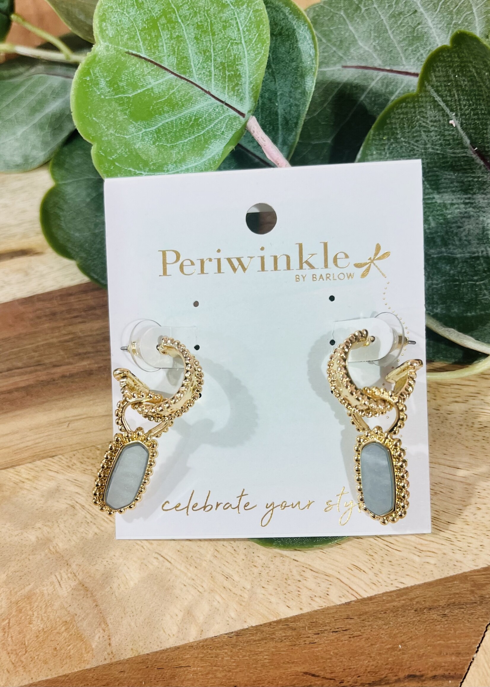 Hammered Gold/Sage Green Drop Earrings