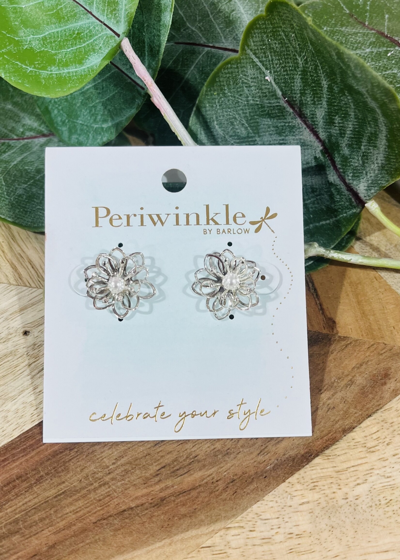 Periwinkle Silver Pearl Flower Earrings