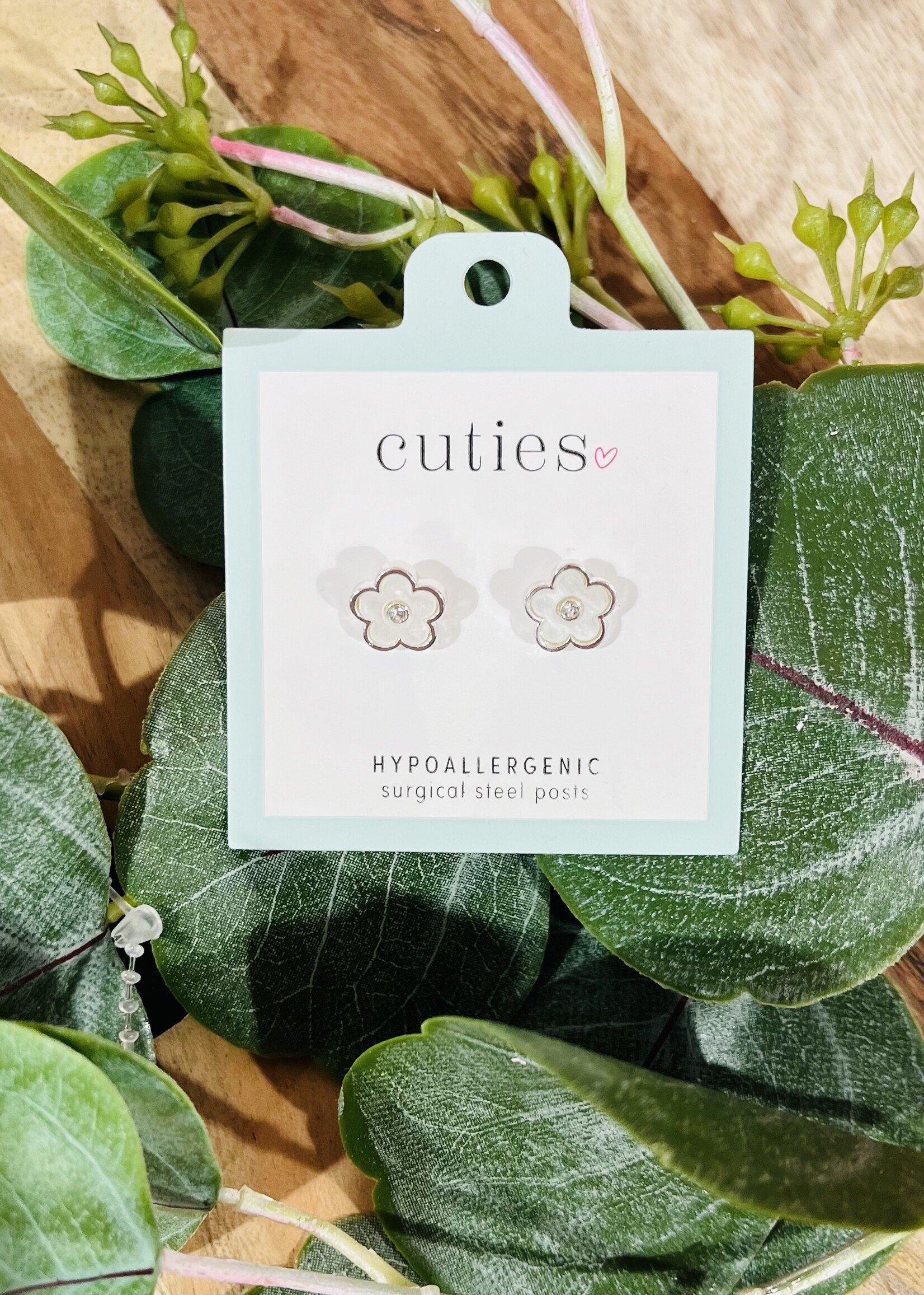 Periwinkle Silver Iridescent Flower Studs