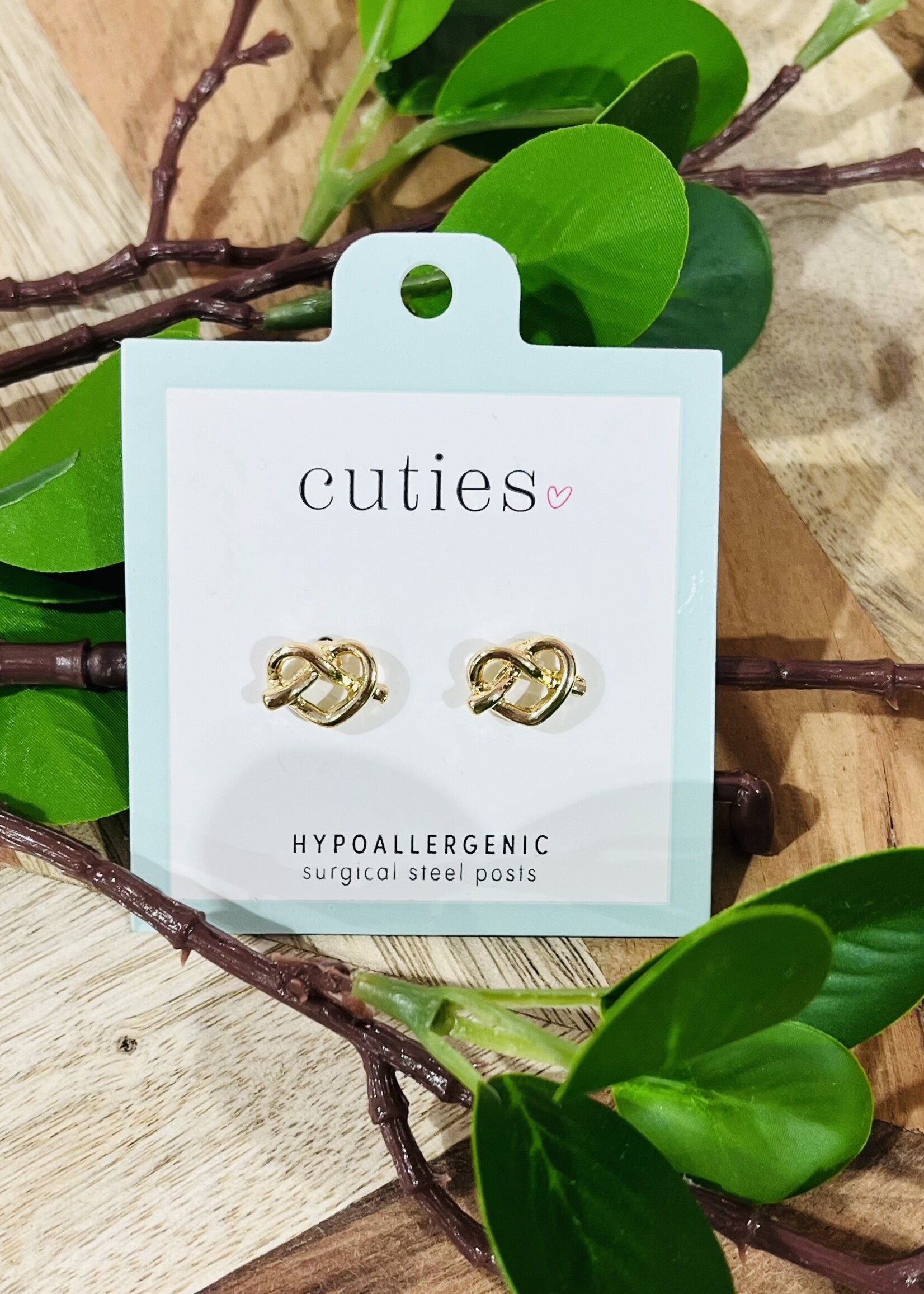 Periwinkle Gold Pretzel Heart Studs