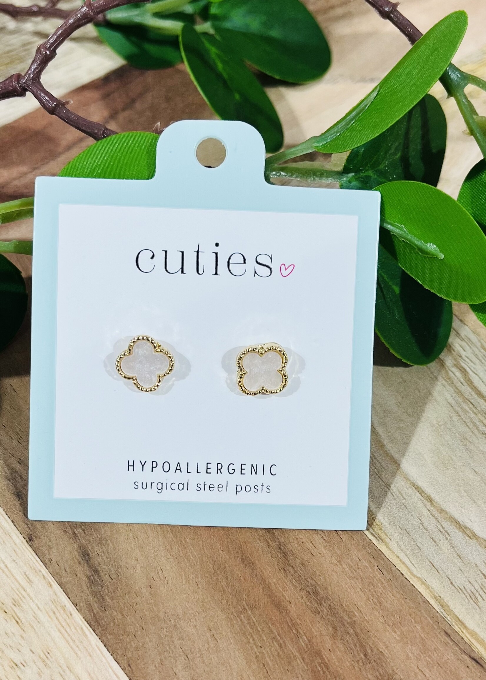 Periwinkle Gold Iridescent Clover Studs