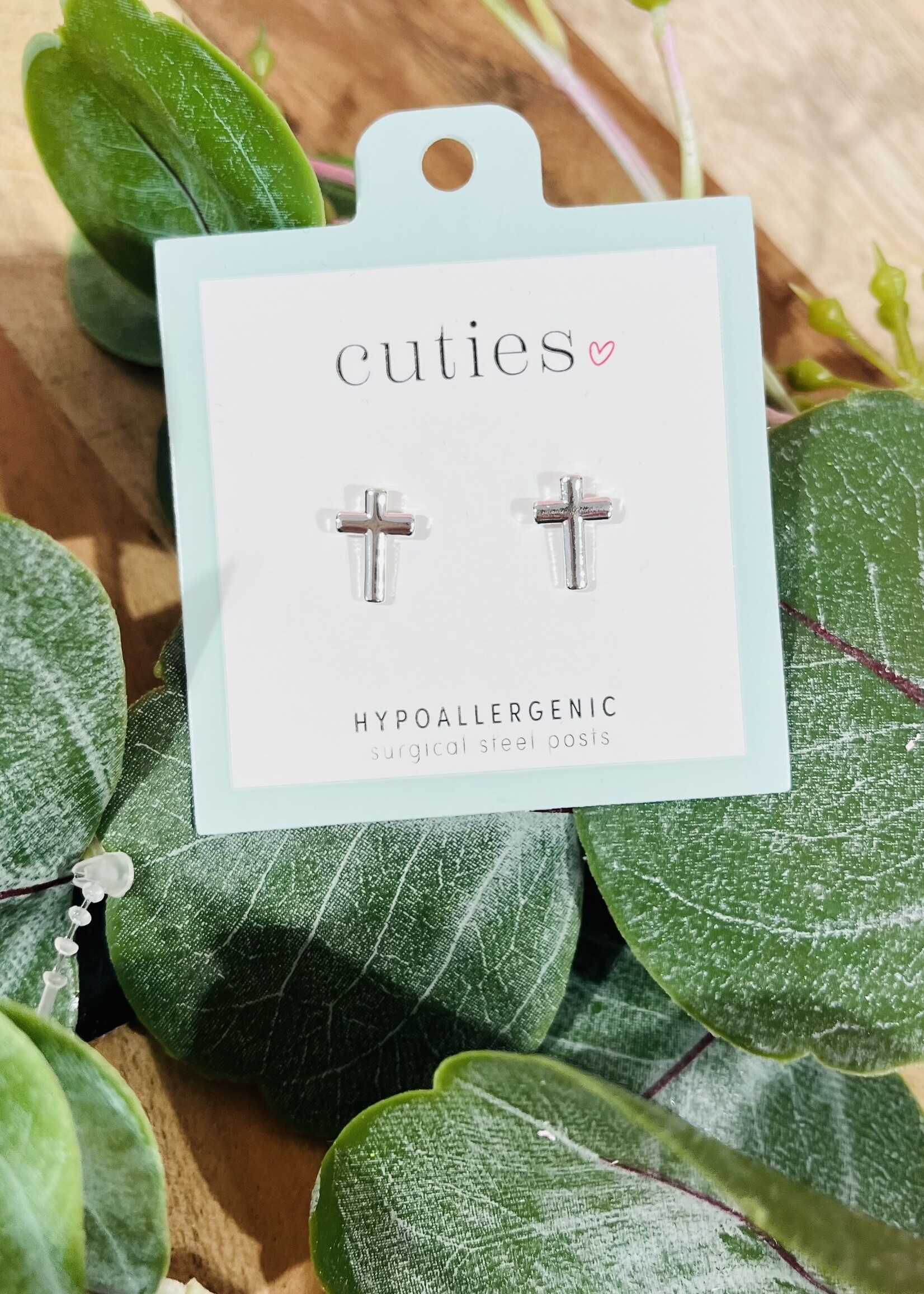 Periwinkle Silver Cross Studs
