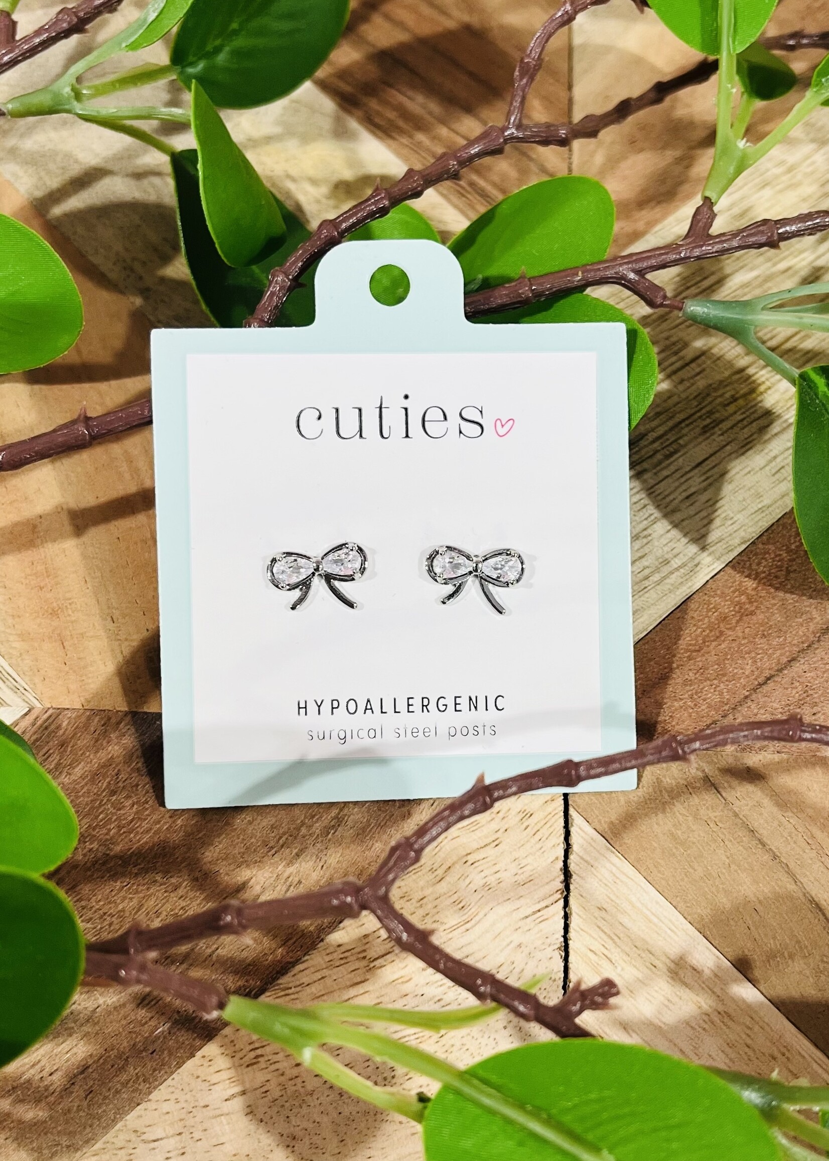 Silver Sparkle Bow Studs