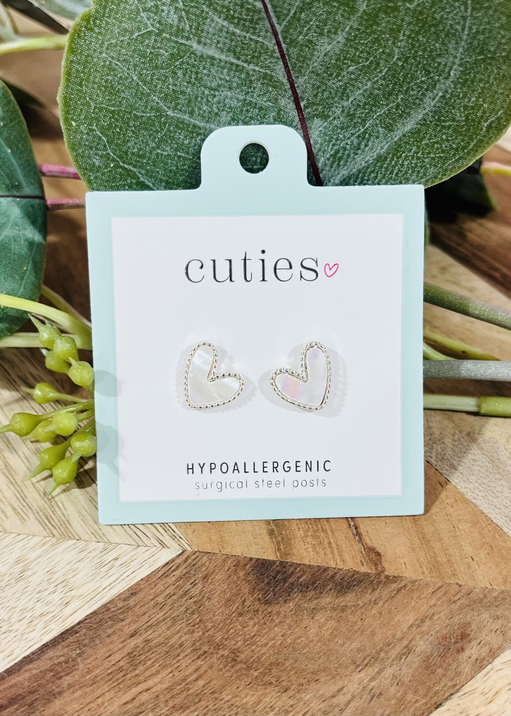 Periwinkle Silver Iridescent Heart Studs