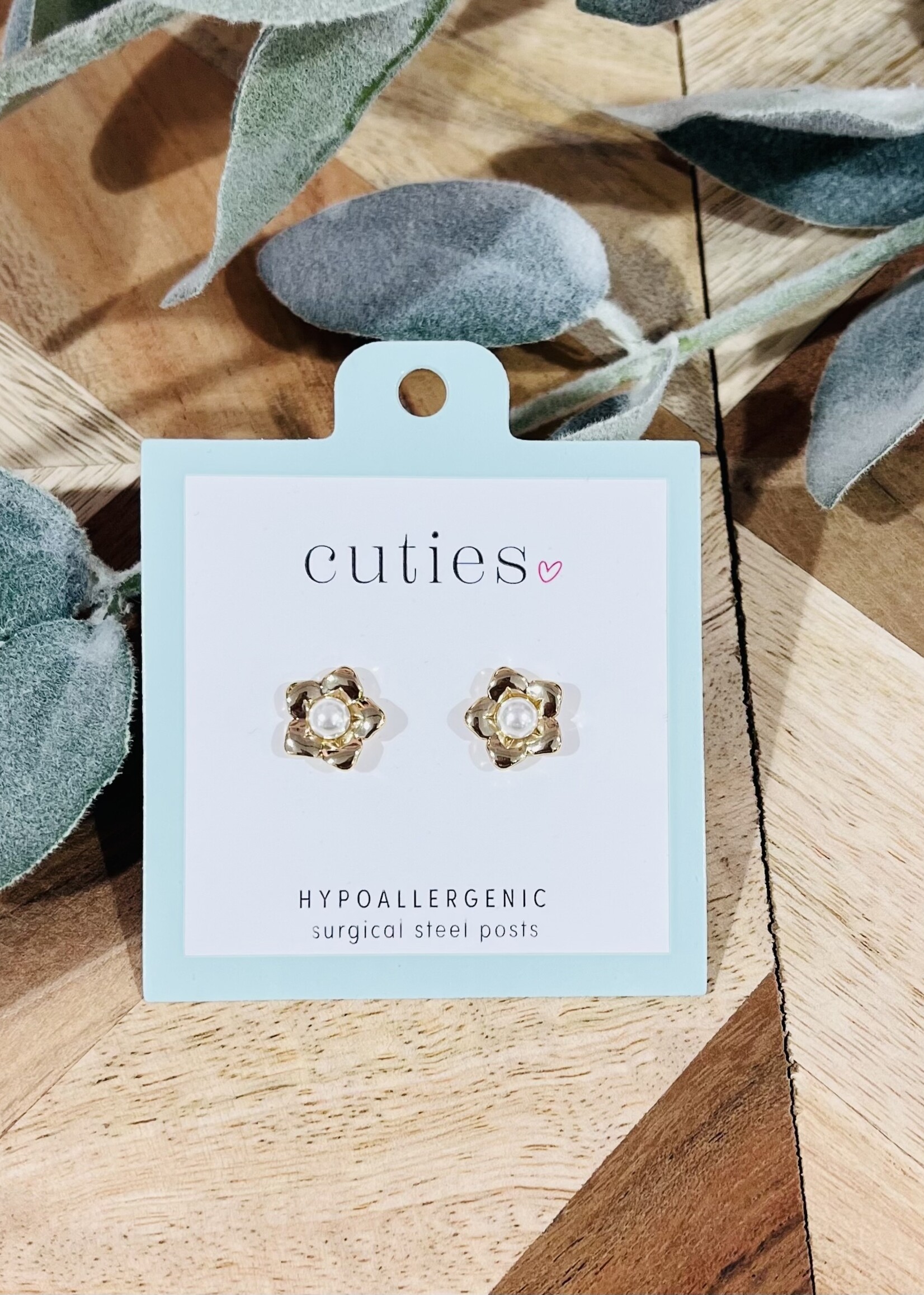 Gold Pearl Flower Studs