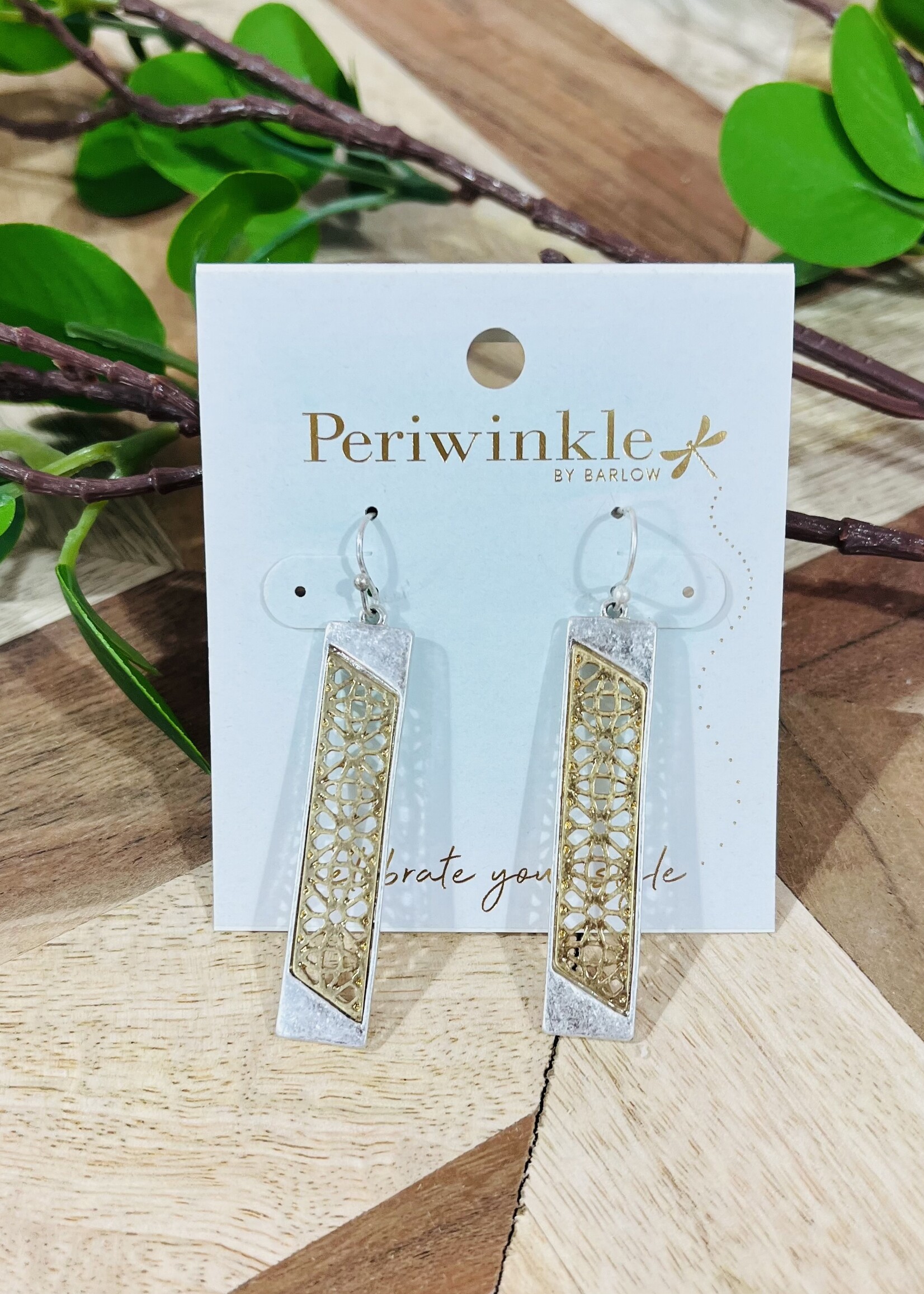 Periwinkle Two Tone Ornate Drop Earrings