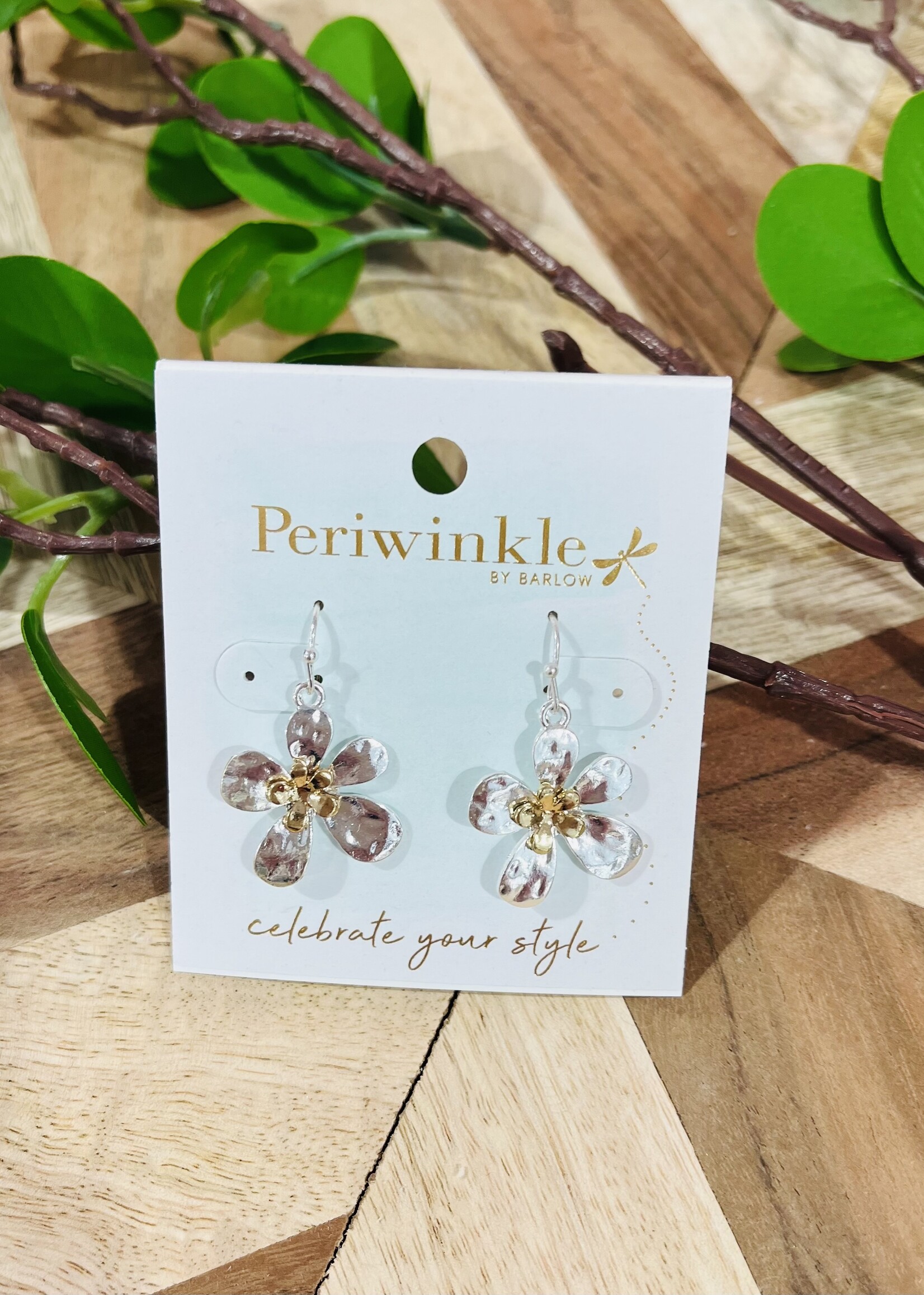 Periwinkle 2 Tone Hammered Flower Earrings