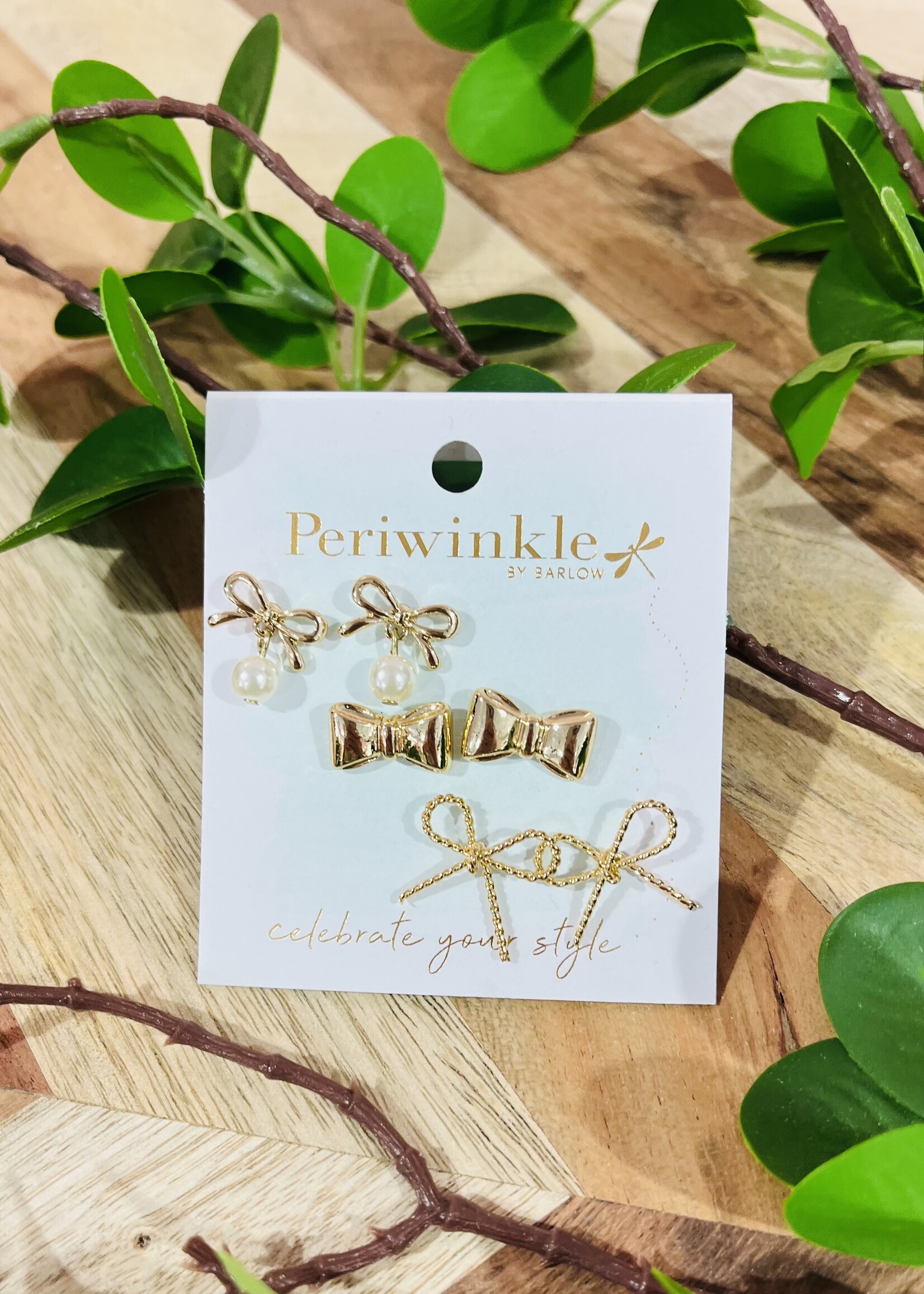 Periwinkle Gold Bow Trio Earrings