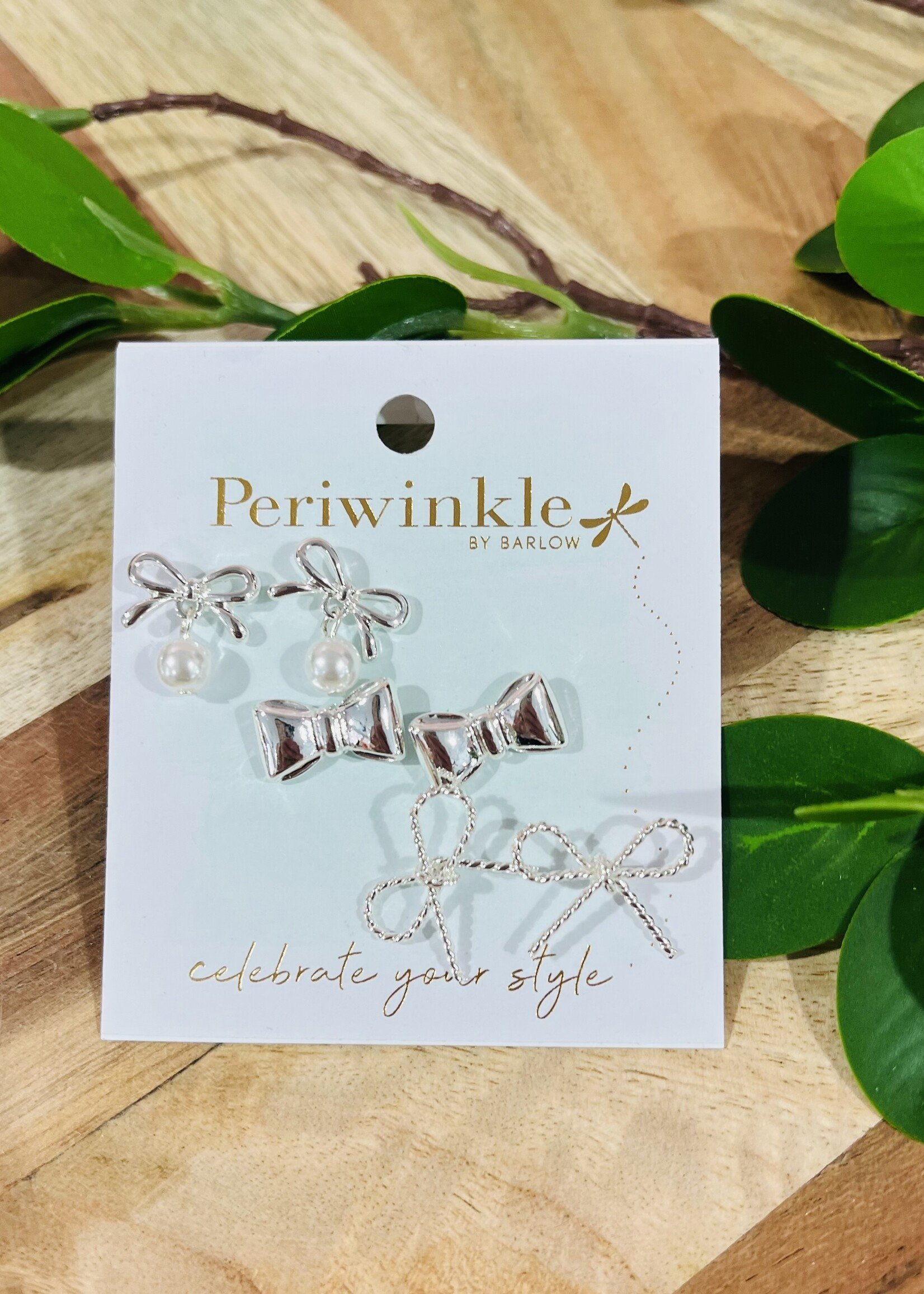 Periwinkle Silver Bow Trio Earrings
