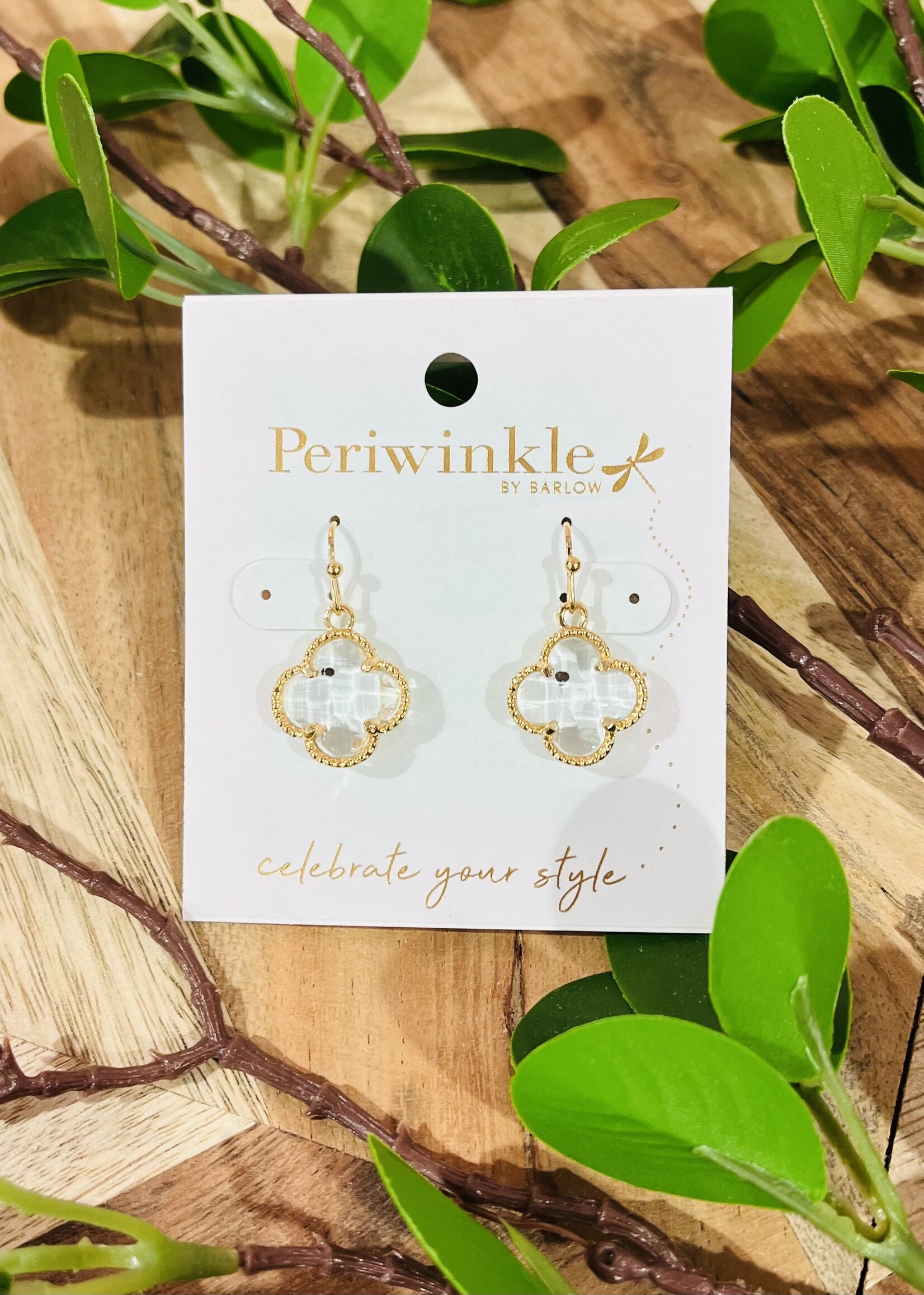 Periwinkle Clear Clover Drop Earrings
