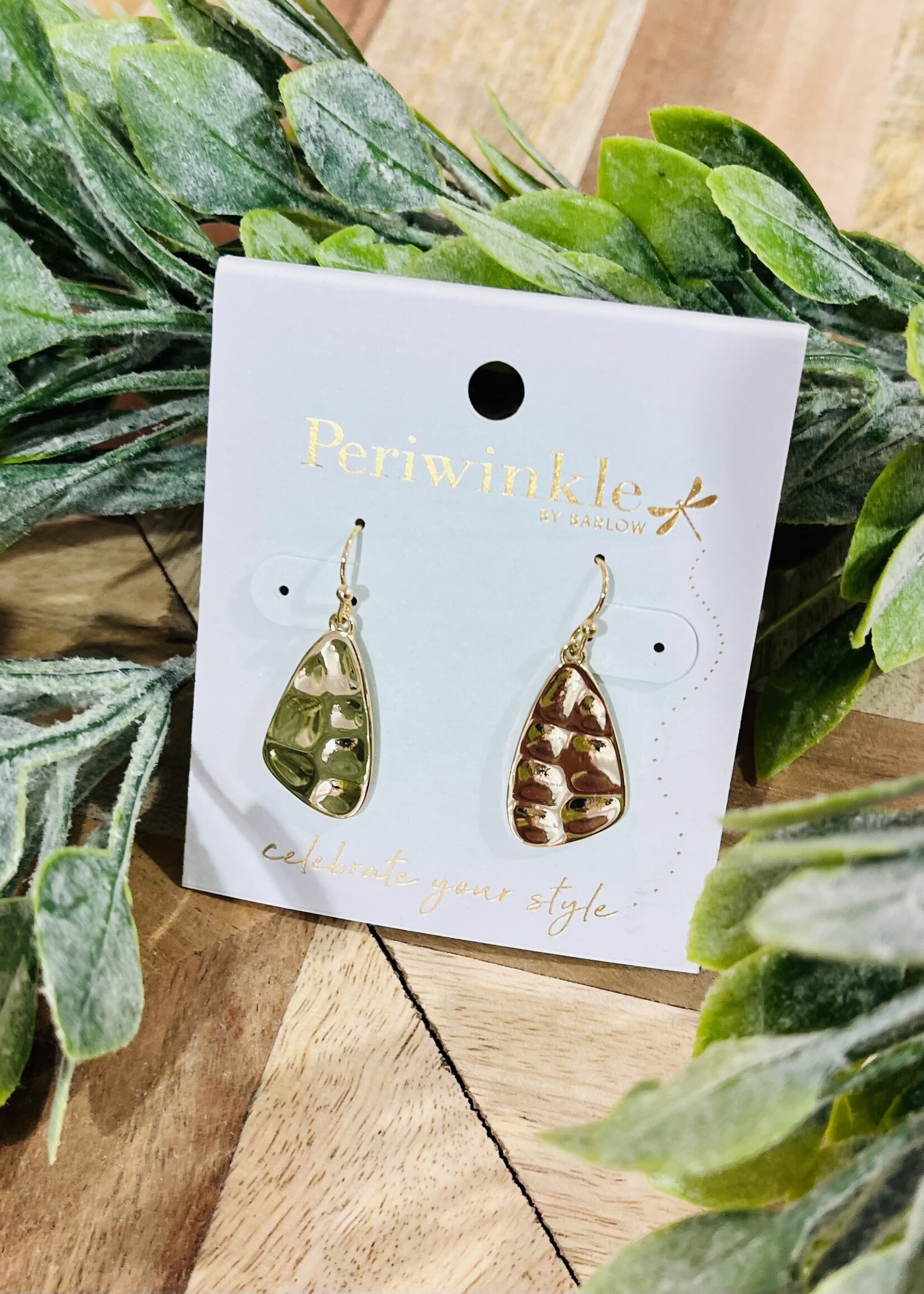 Periwinkle Gold Hammered Drop Earrings