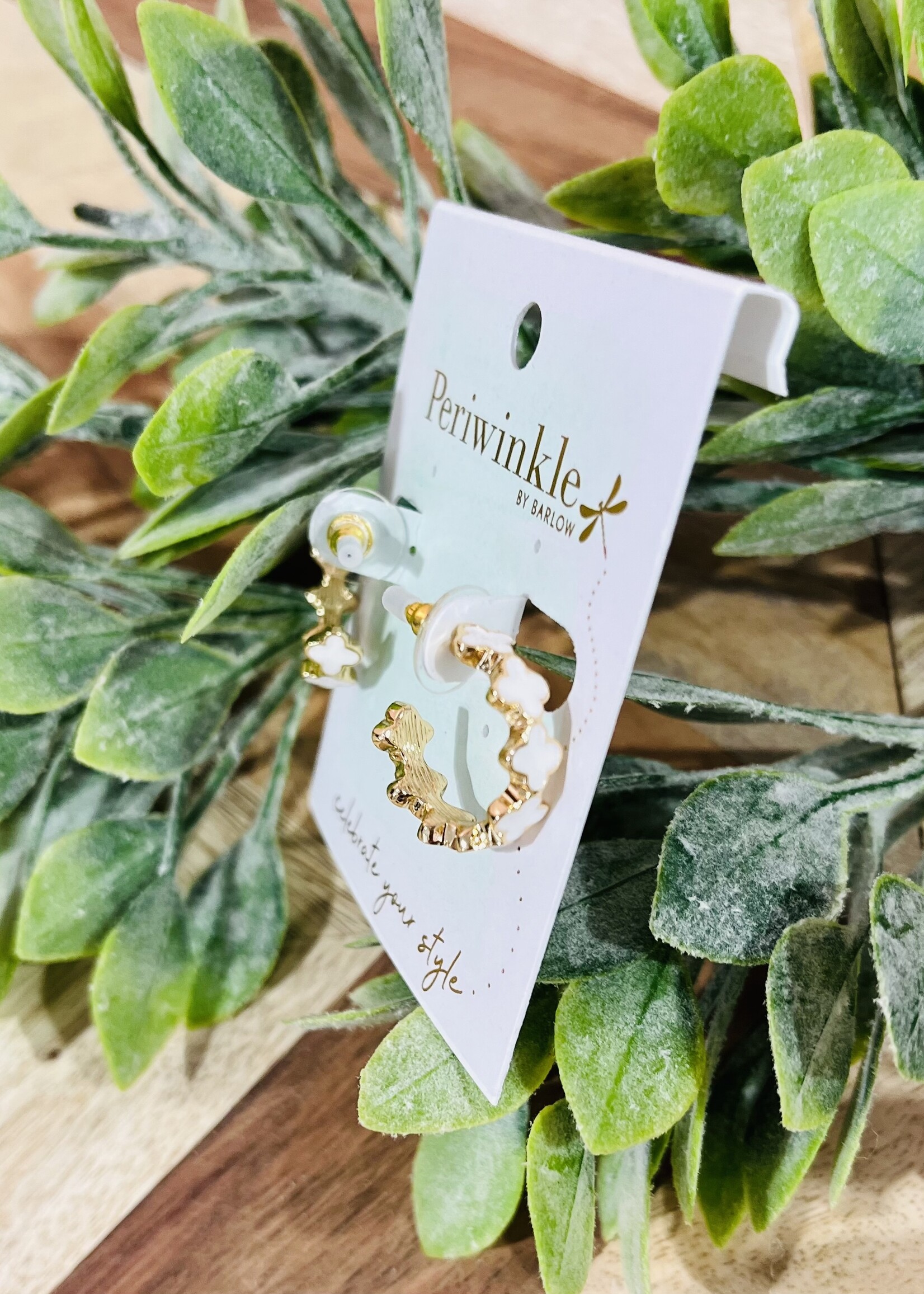 Periwinkle White Clover Hoop Earrings