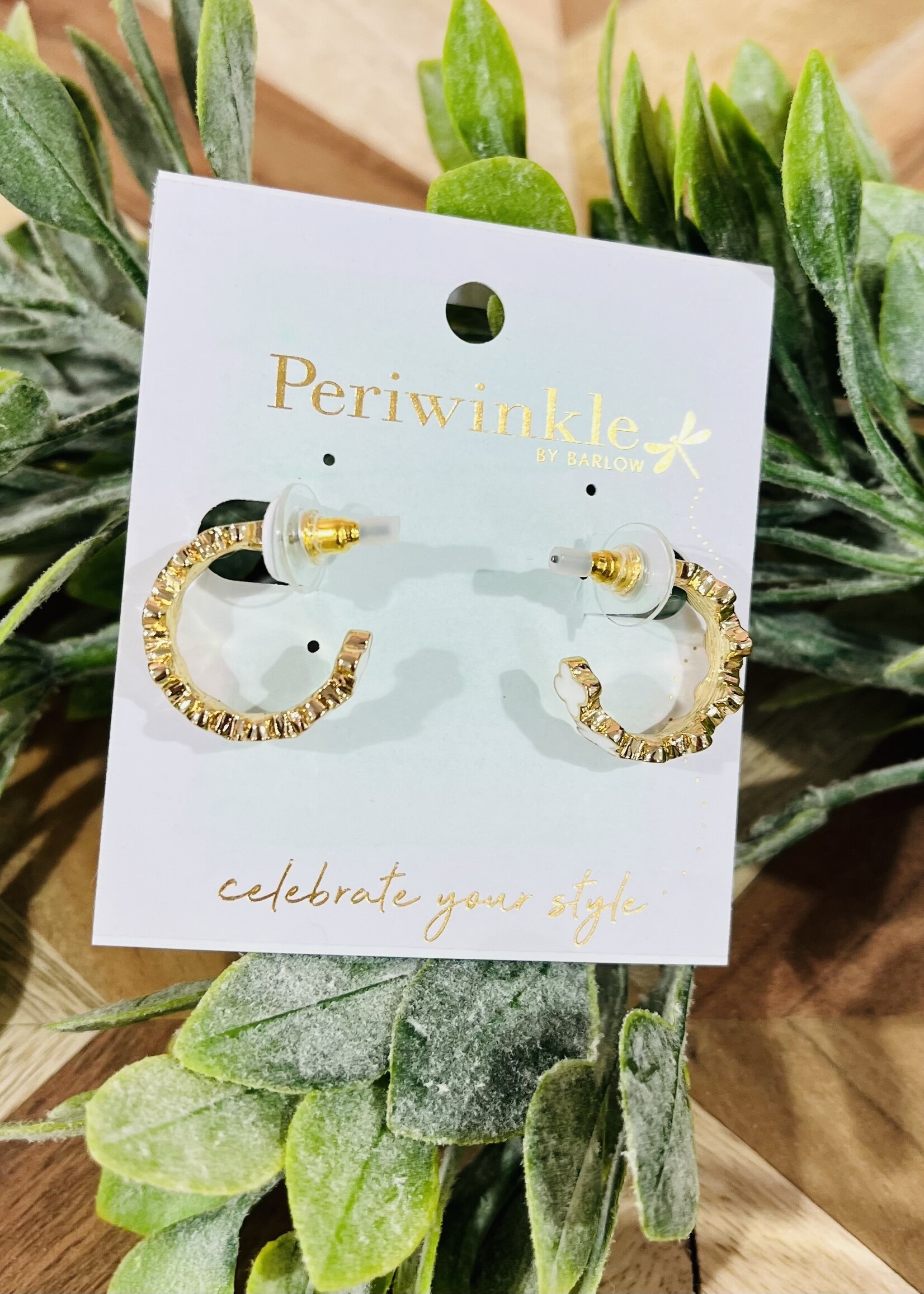 Periwinkle White Clover Hoop Earrings