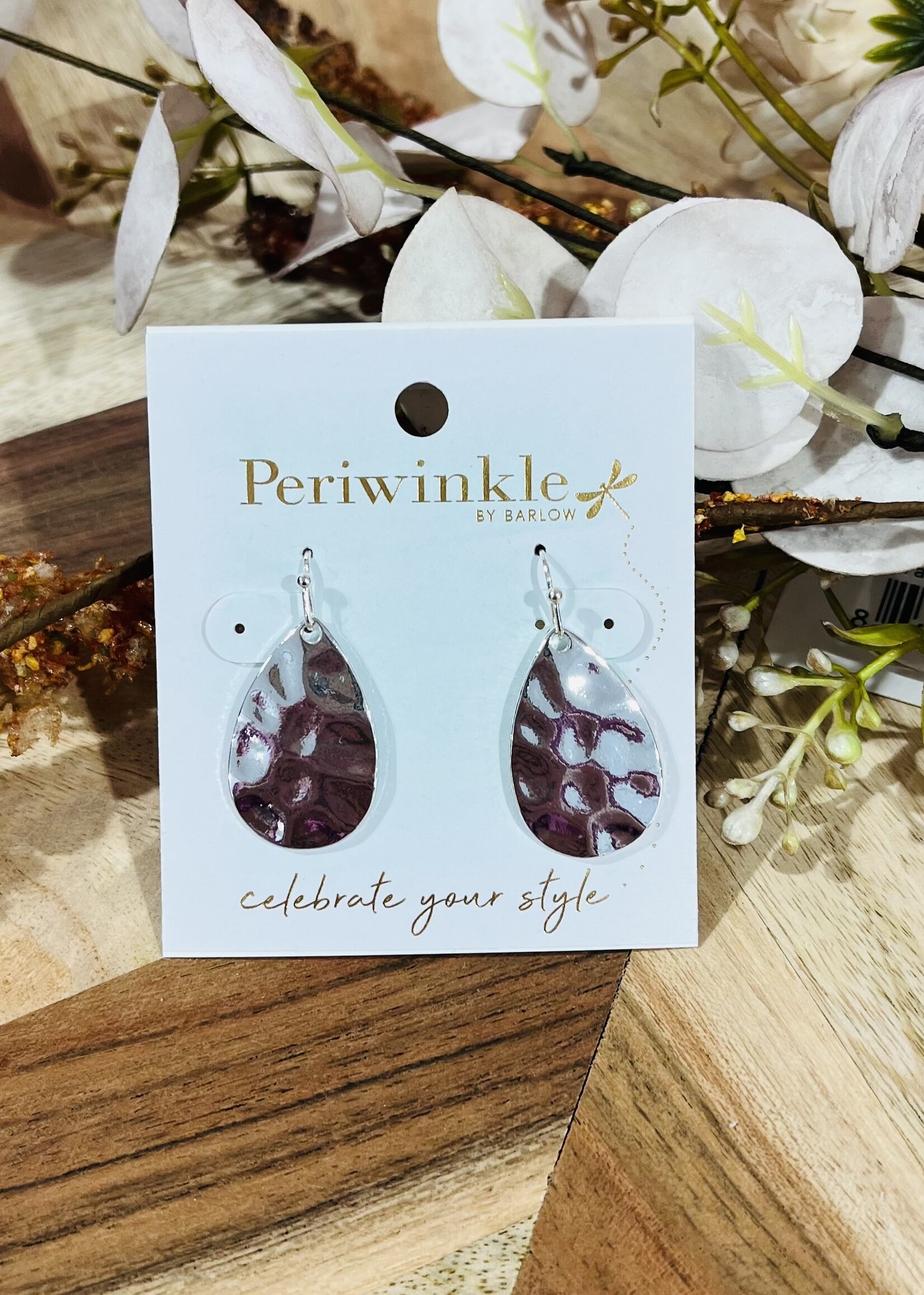 Periwinkle Silver Hammered Teardrop Earrings