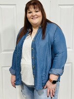 Blu Pepper Chambray Long Sleeve Button Up Top