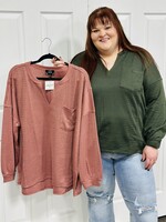 Blu Pepper Patchwork V-Neck Pocket Top