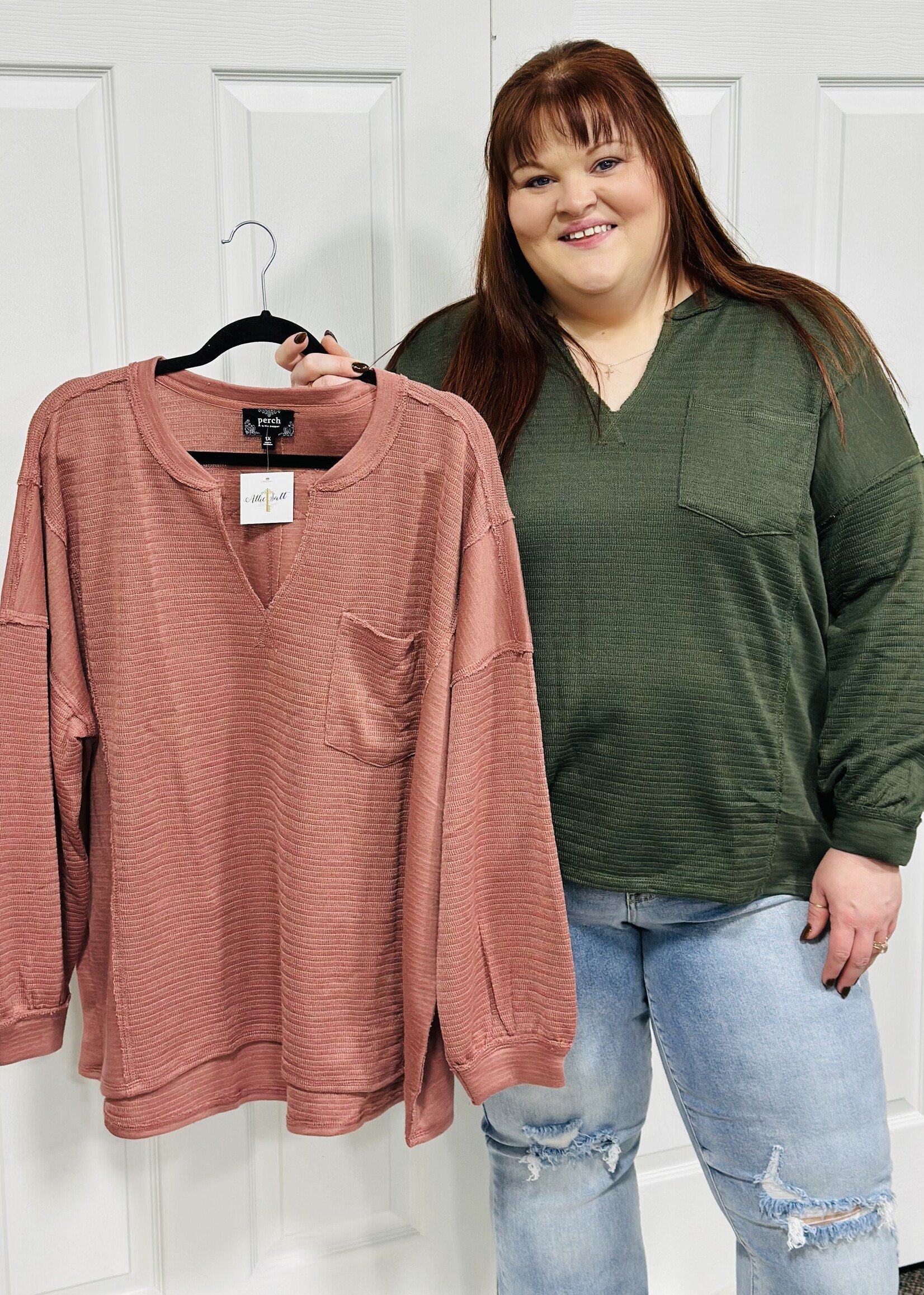 Blu Pepper Patchwork V-Neck Pocket Top