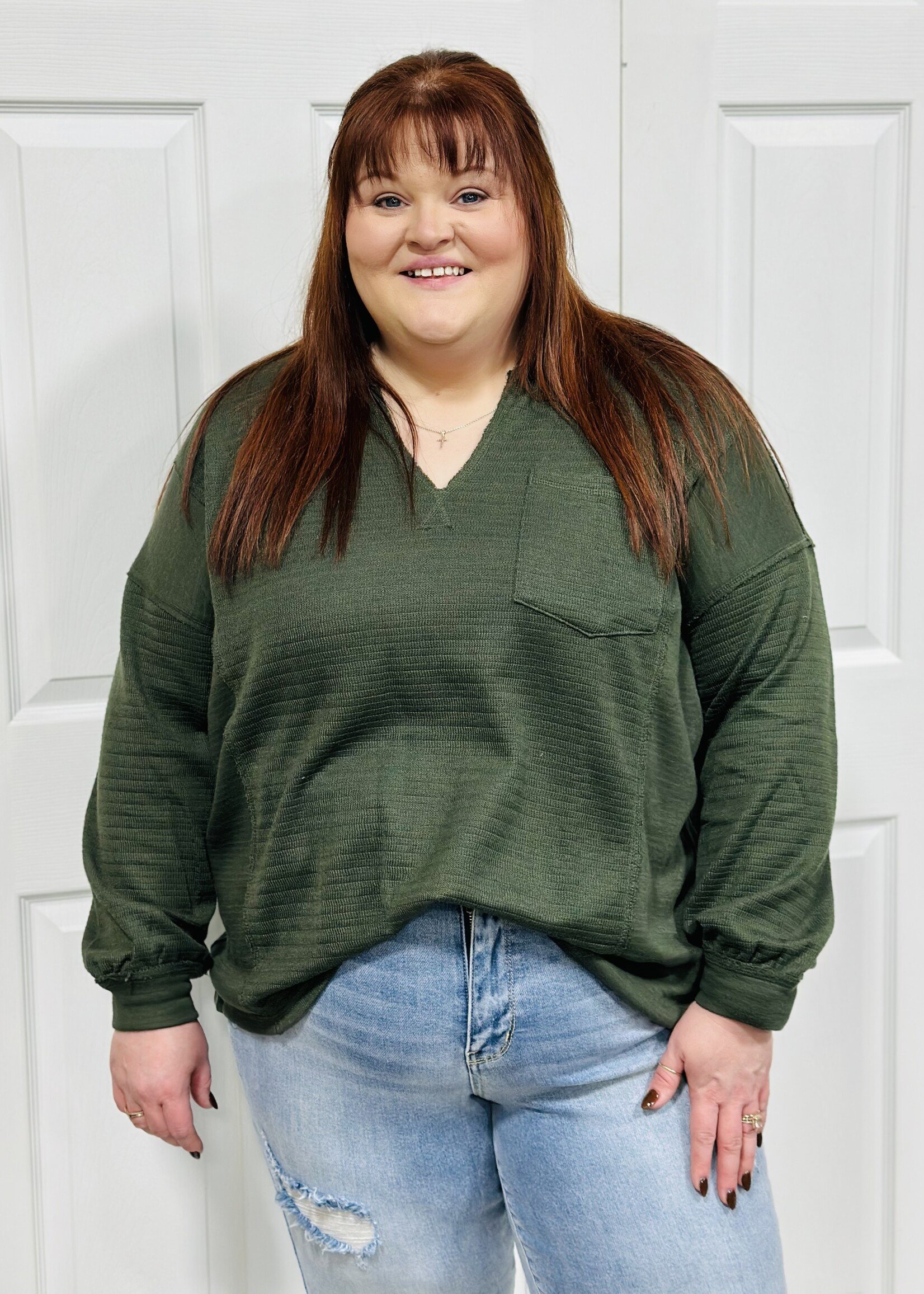 Blu Pepper Patchwork V-Neck Pocket Top