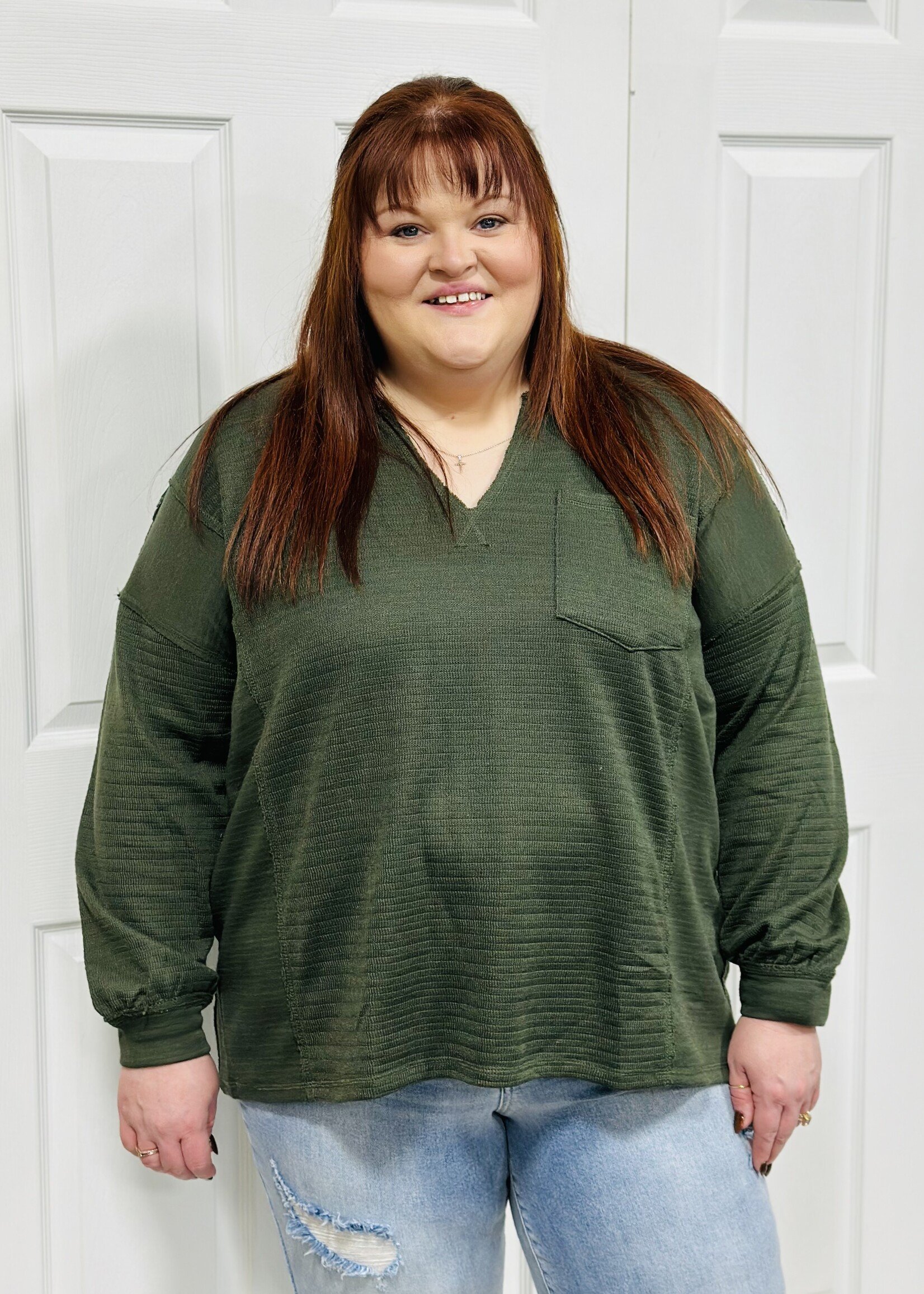 Blu Pepper Patchwork V-Neck Pocket Top