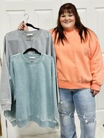 Zenana Acid Wash Split Neck Pullover