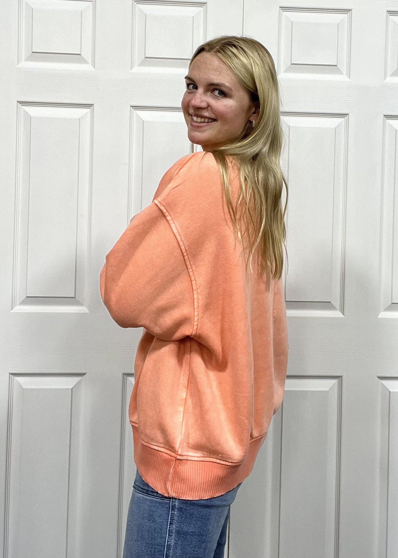 Zenana Acid Wash Split Neck Pullover