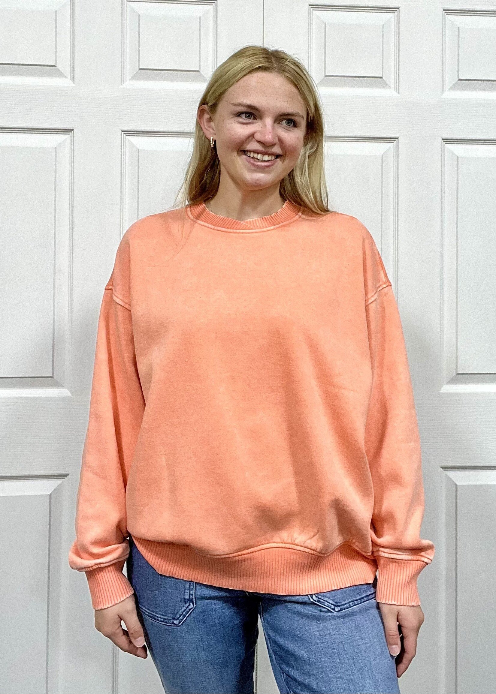 Zenana Acid Wash Split Neck Pullover