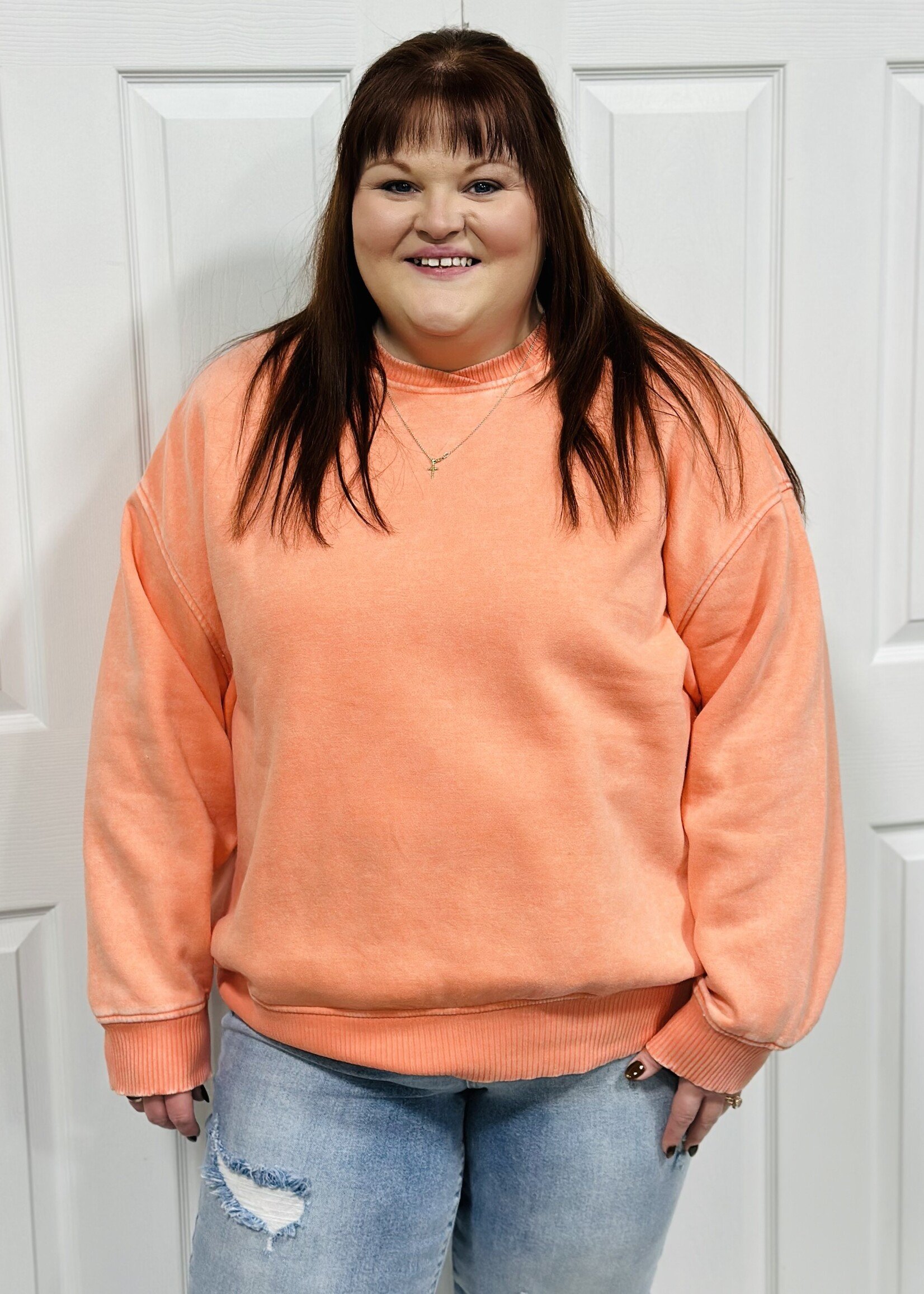 Zenana Acid Wash Split Neck Pullover