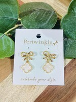 Periwinkle Gold Bow/White Clover Earrings