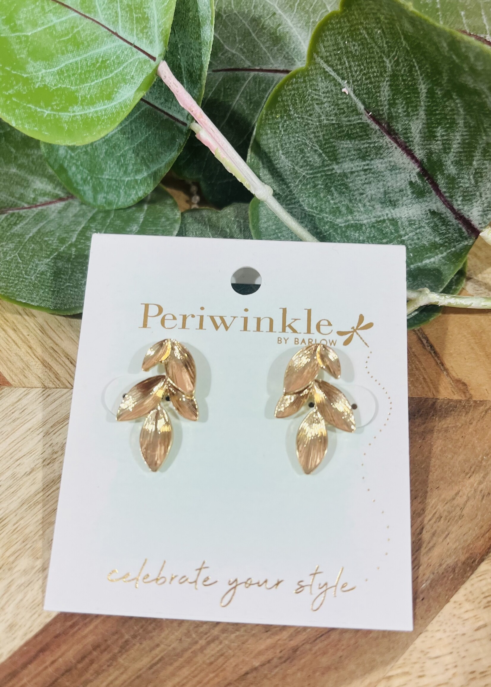 Periwinkle Gold Leaf Cluster Earrings