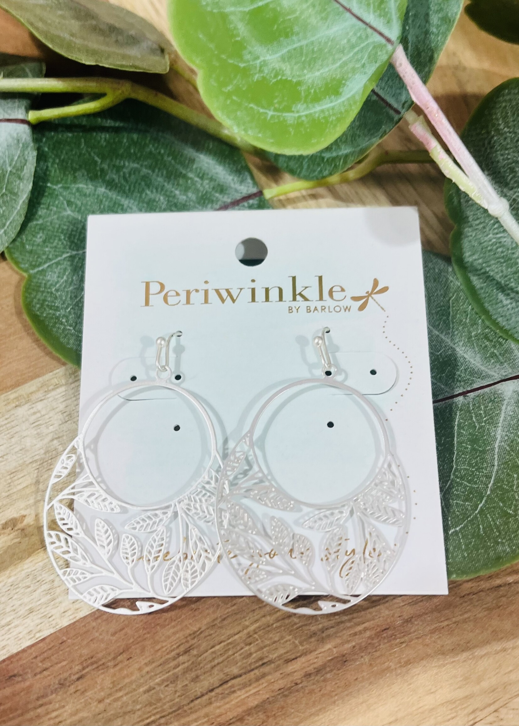 Periwinkle Leaf Cutout Hoop Earrings